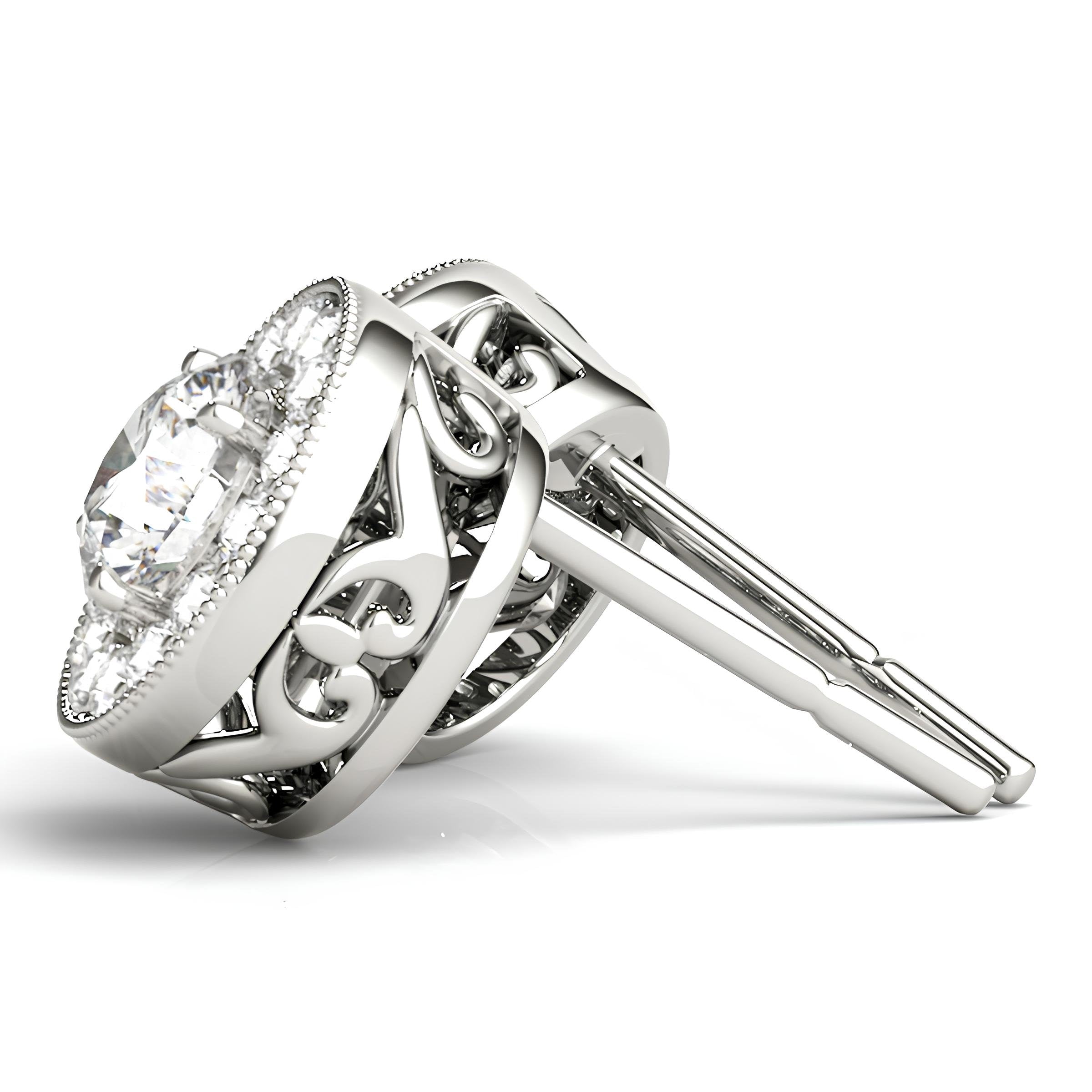 0.25–4.00 Carat Round Cut EF VS/SI Lab-Grown Diamond Halo Stud Earrings 14K Gold Diamond Studs for Women