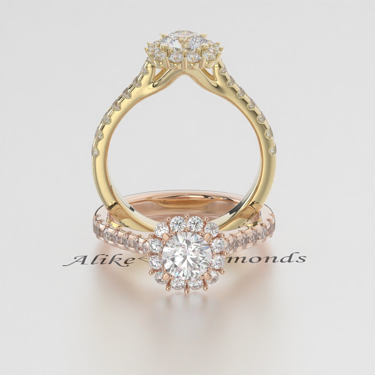 1/4 CT Certified Lab-Grown Diamond Halo Engagement Ring – EF VS/SI Diamond Wedding or Anniversary Ring for Women in 14K Gold