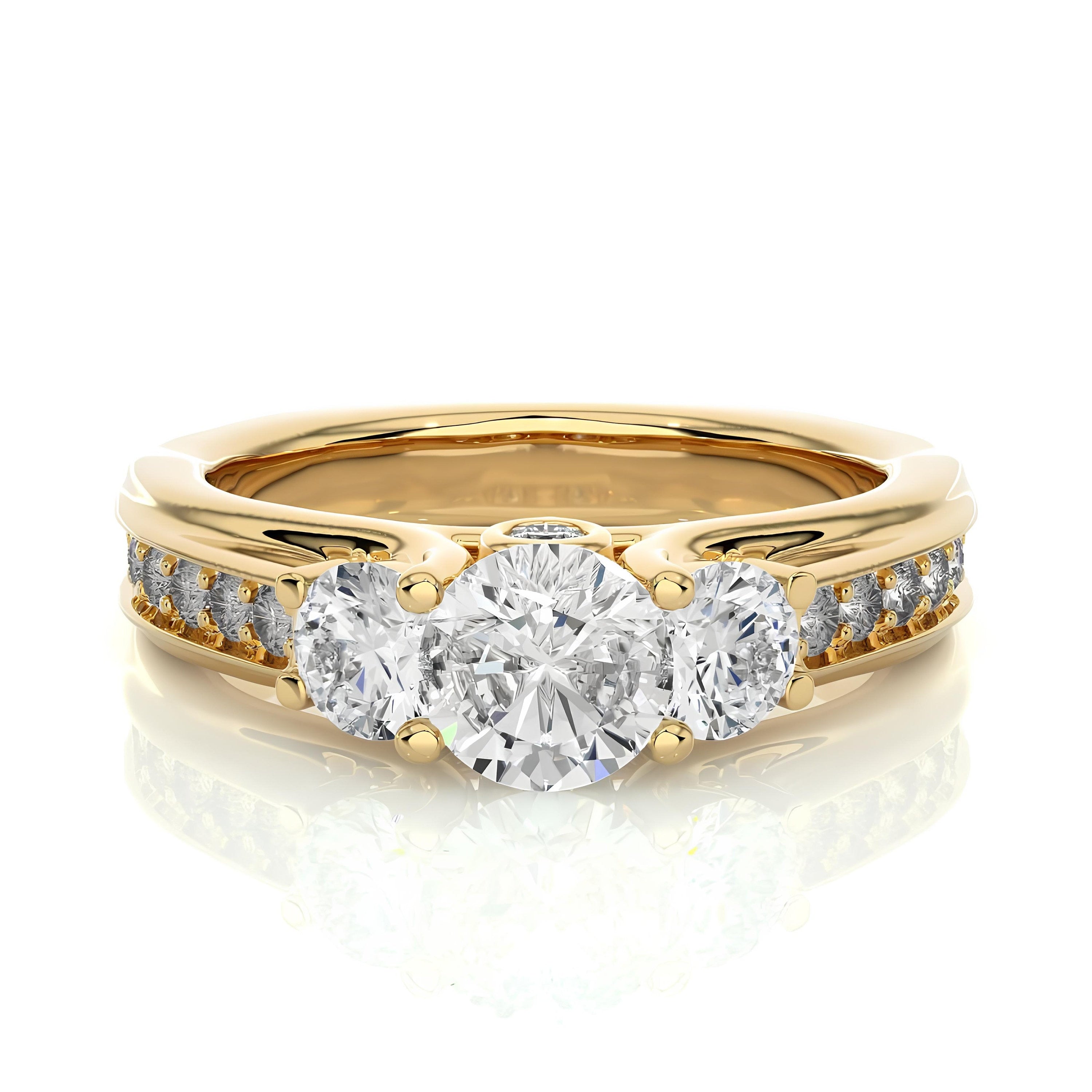 Three-Stone Round Diamond Wedding Ring / IGI Certified EF VS/SI Lab-Grown Diamonds with Pave Setting / 14K Real Gold Engagement & Anniversary Ring Gift