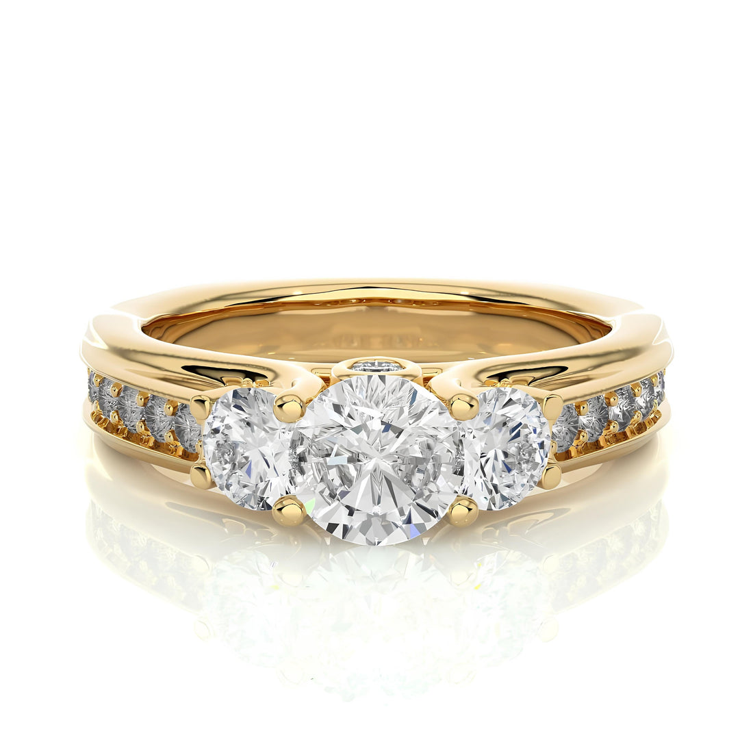 Three-Stone Round Diamond Wedding Ring / IGI Certified EF VS/SI Lab-Grown Diamonds with Pave Setting / 14K Real Gold Engagement & Anniversary Ring Gift
