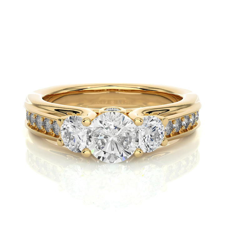 Three-Stone Round Diamond Wedding Ring / IGI Certified EF VS/SI Lab-Grown Diamonds with Pave Setting / 14K Real Gold Engagement & Anniversary Ring Gift