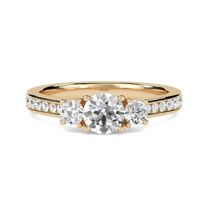 Round Cut Three-Stone Diamond Engagement Ring – IGI Certified EF VS/SI Lab-Grown Diamonds | Wedding, Anniversary, or Promise Ring