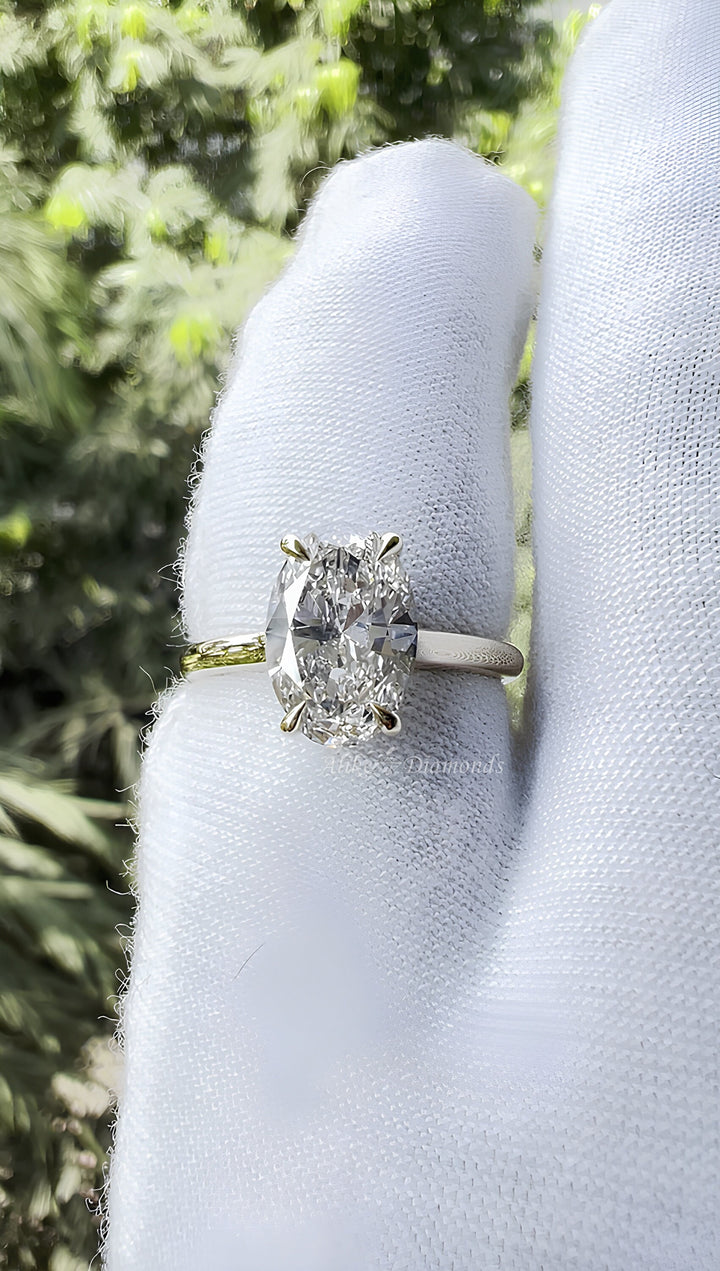 Solitaire Engagement Ring, 2.06 Ct Oval Cut Lab Grown Diamond Ring, Certified GH/SI Diamond 14K Yellow Gold Wedding Ring, Size 7
