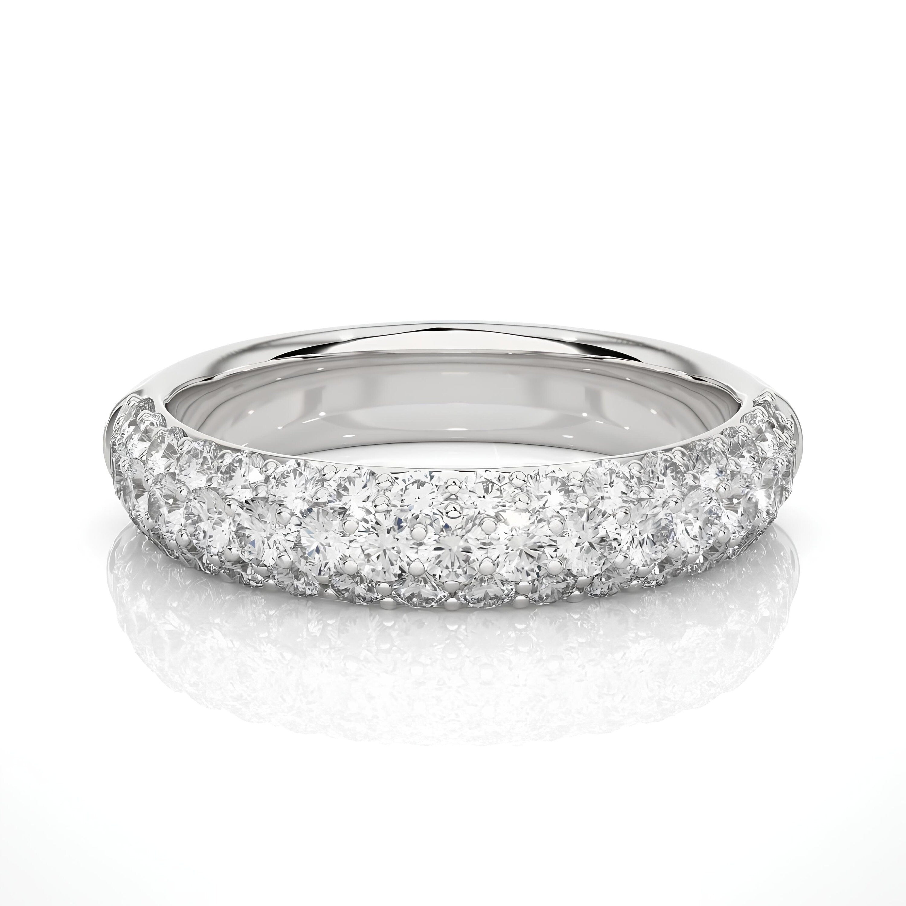 14K Yellow Gold Half Eternity 3 Row Micro Pave Wedding Band Ring by Alikediamonds