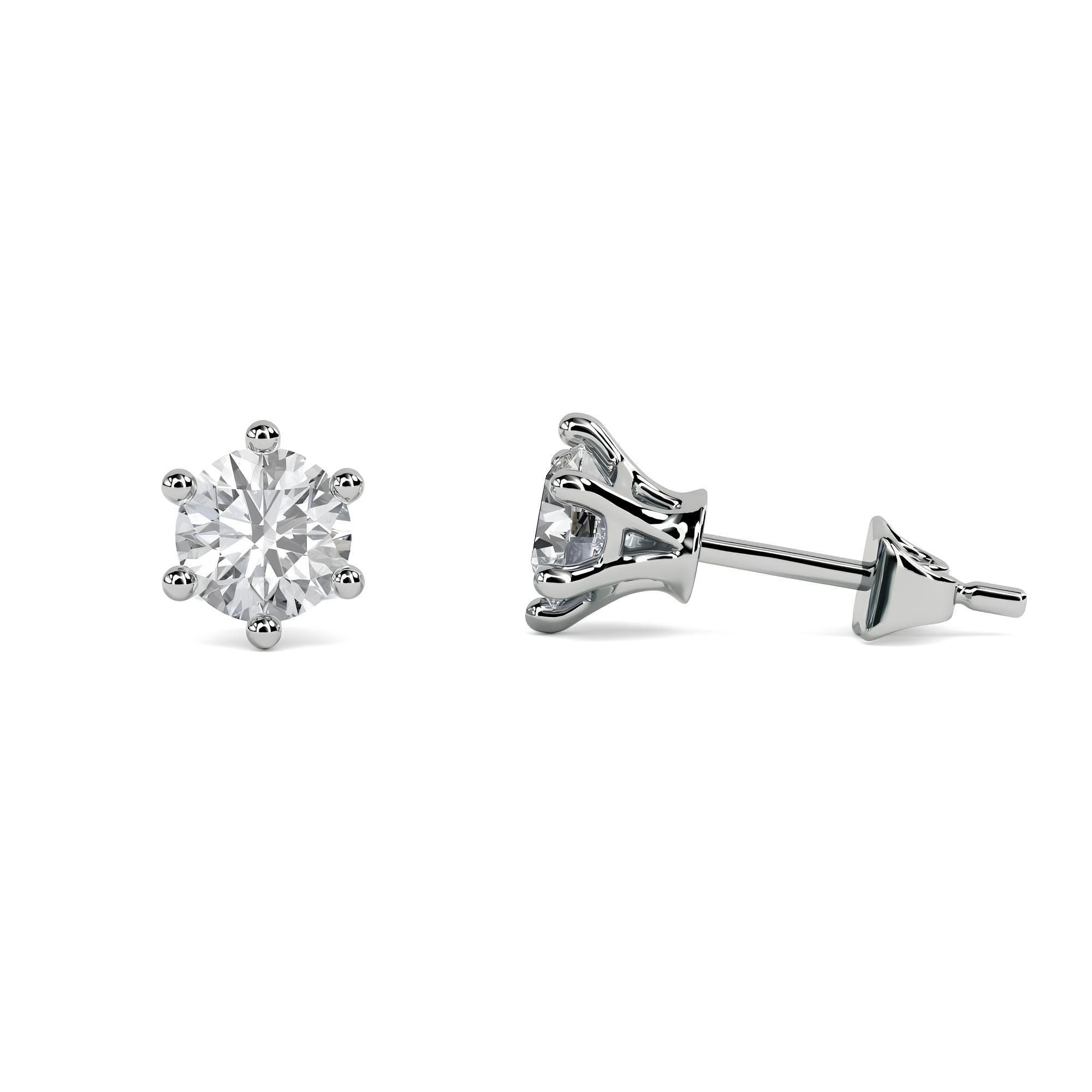 Round EF VS/SI Lab-Grown Diamond Stud Earrings 6-Prong Solitaire Design 14K Gold Push Back Earrings for Women
