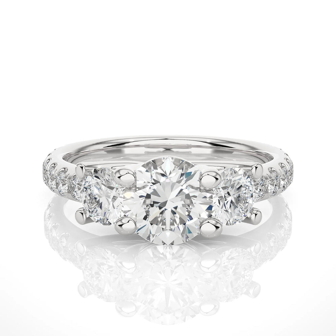 Round Three-Stone Trellis Engagement Ring IGI Certified EF VS/SI Lab-Grown Diamonds in 14K Real Gold
