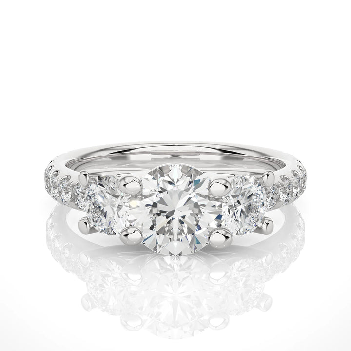 Round Three-Stone Trellis Engagement Ring IGI Certified EF VS/SI Lab-Grown Diamonds in 14K Real Gold