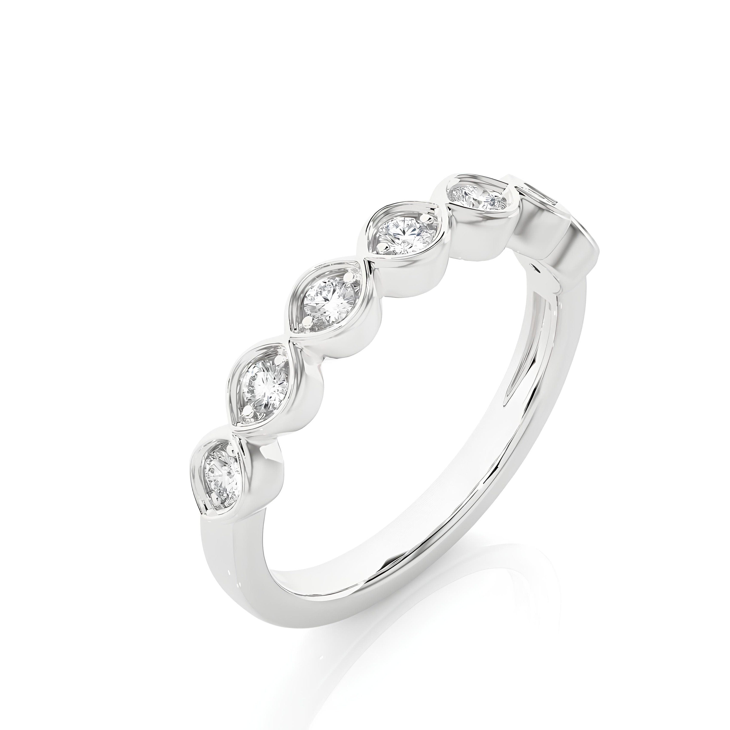 0.20 CT Round Cut Lab-Grown Diamond Half Eternity Band – Marquise Outline Stackable Ring