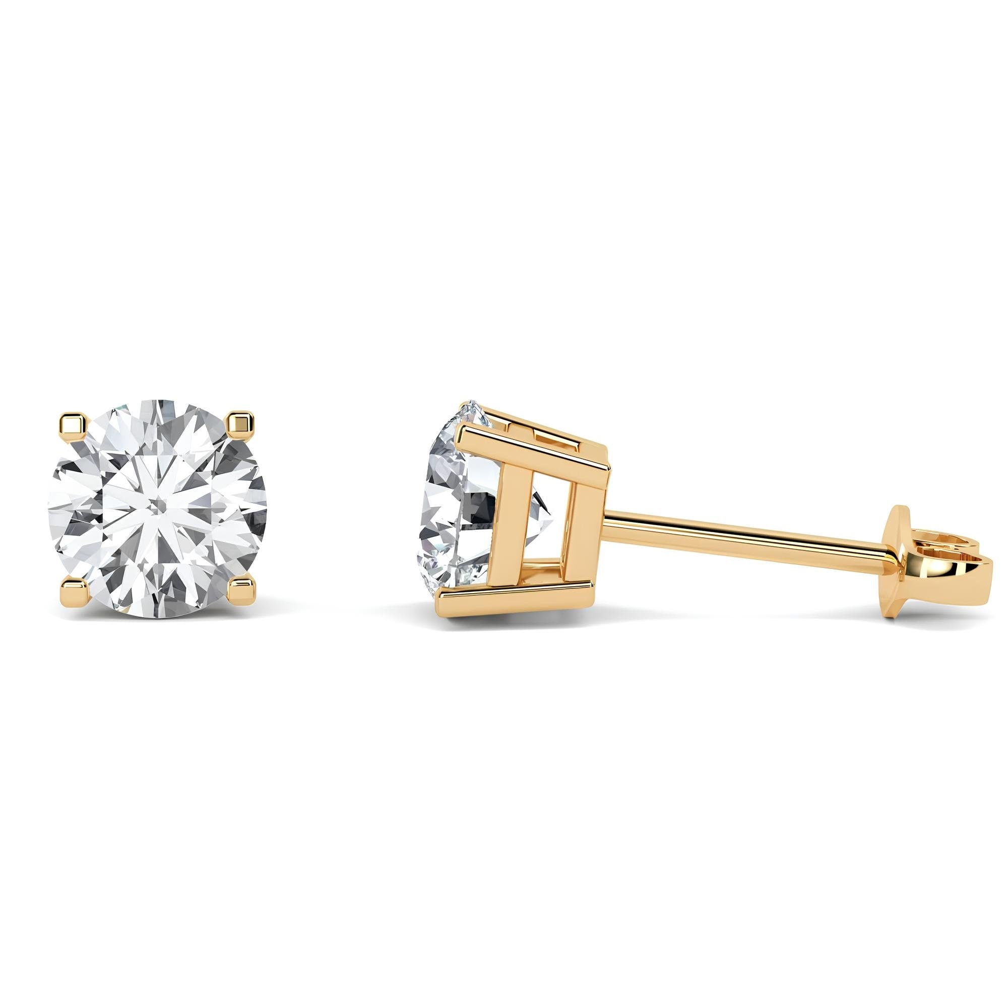 Round Lab-Grown Diamond Stud Earrings EF VS/SI Quality 14K Gold Push Back Wedding Earrings for Women