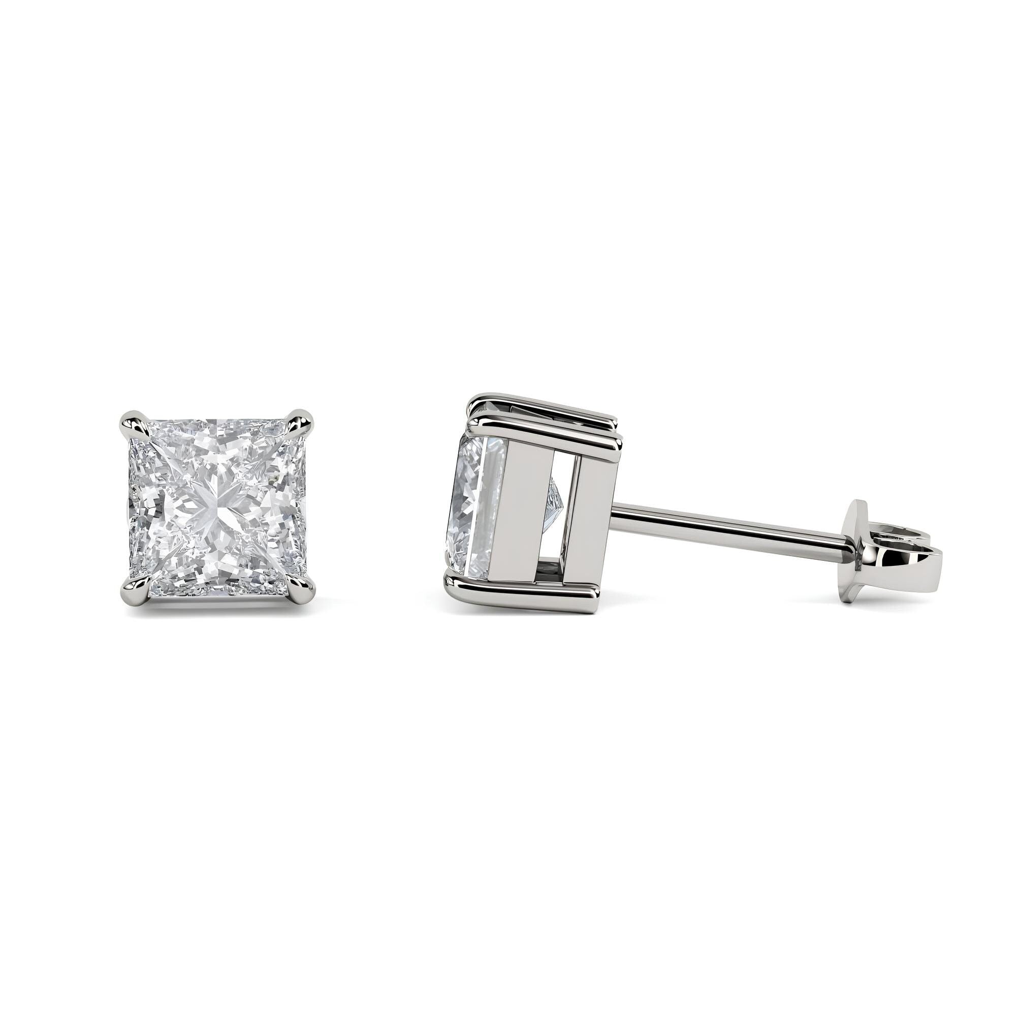 14K Solid Gold Princess Cut Lab-Grown Diamond Stud Earrings EF VS/SI Clarity Push Back Earrings for Women