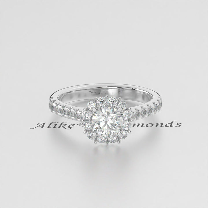 1/4 CT Certified Lab-Grown Diamond Halo Engagement Ring – EF VS/SI Diamond Wedding or Anniversary Ring for Women in 14K Gold