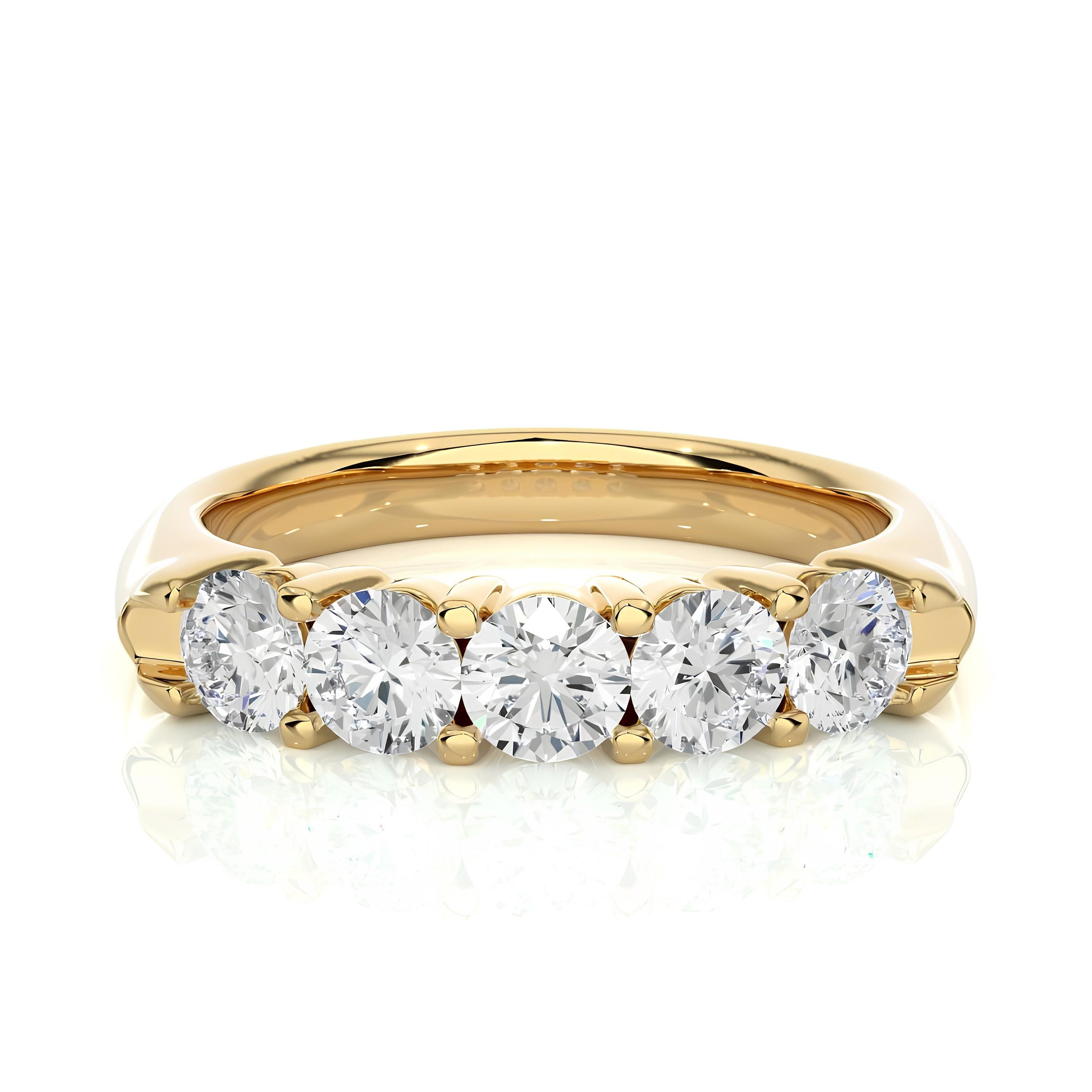 1.00 Carat Lab-Grown Diamond 5-Stone Half Eternity Band – Prong Set 14K Gold Wedding Ring