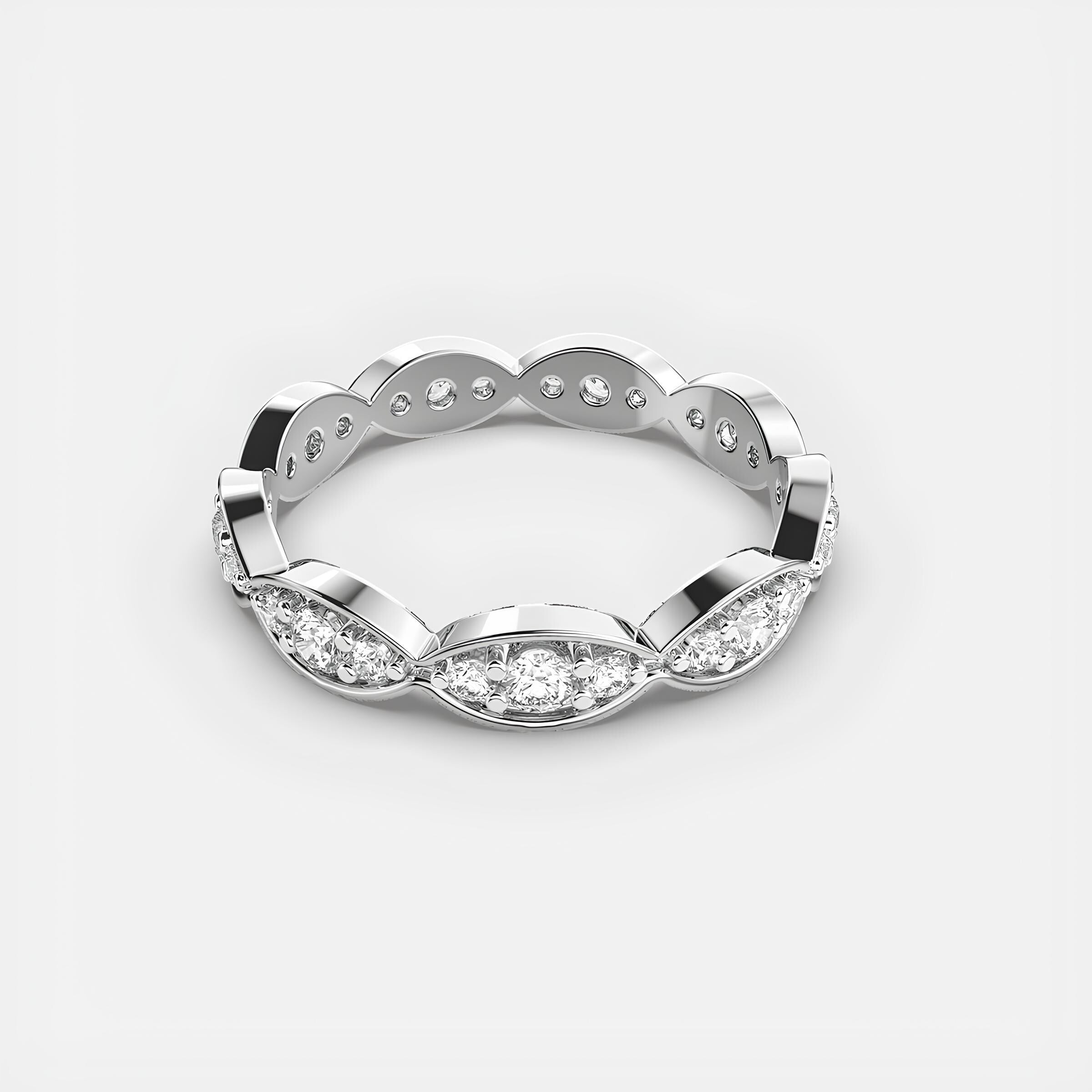 Wave Round EF VS/SI Lab Grown Diamond Full Eternity Wedding Band 14K Solid Gold