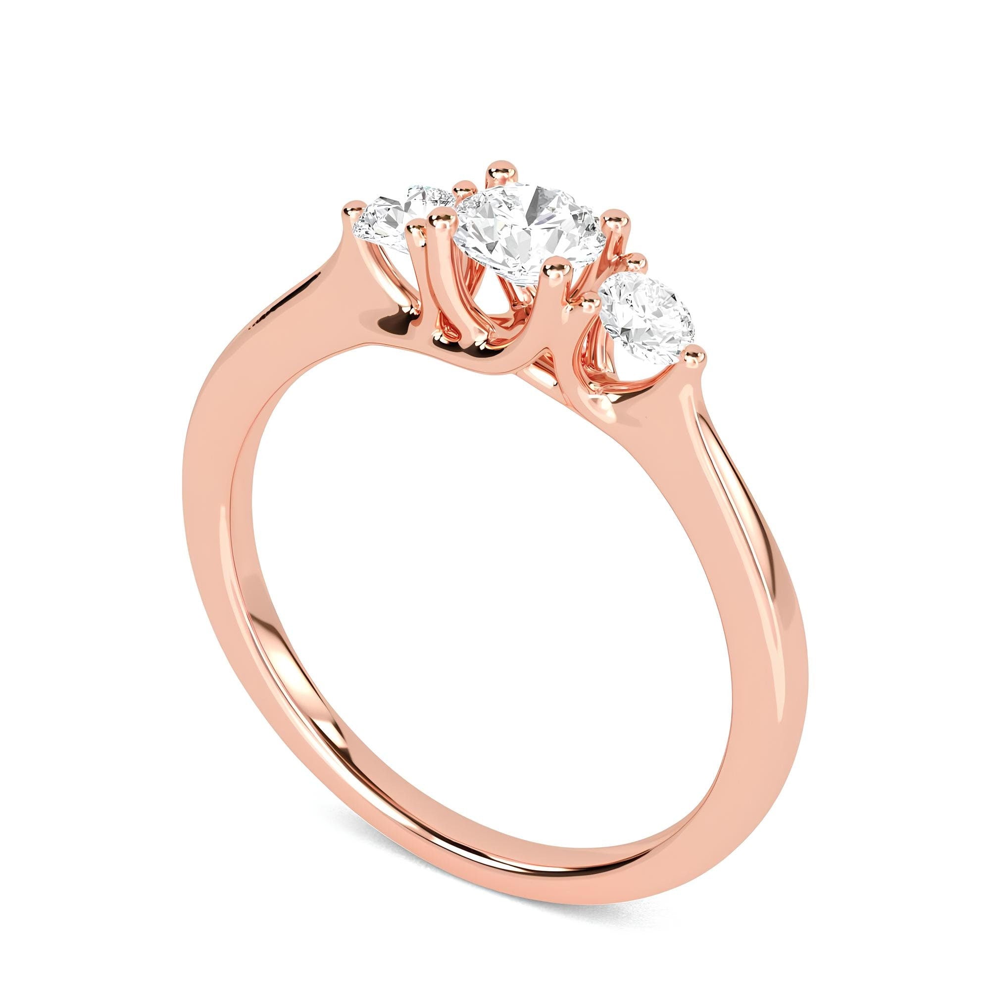 Round Three-Stone Engagement Ring – VS/SI Lab-Created Diamonds in 14K Gold | Promise, Wedding, or Gift Ring for Her