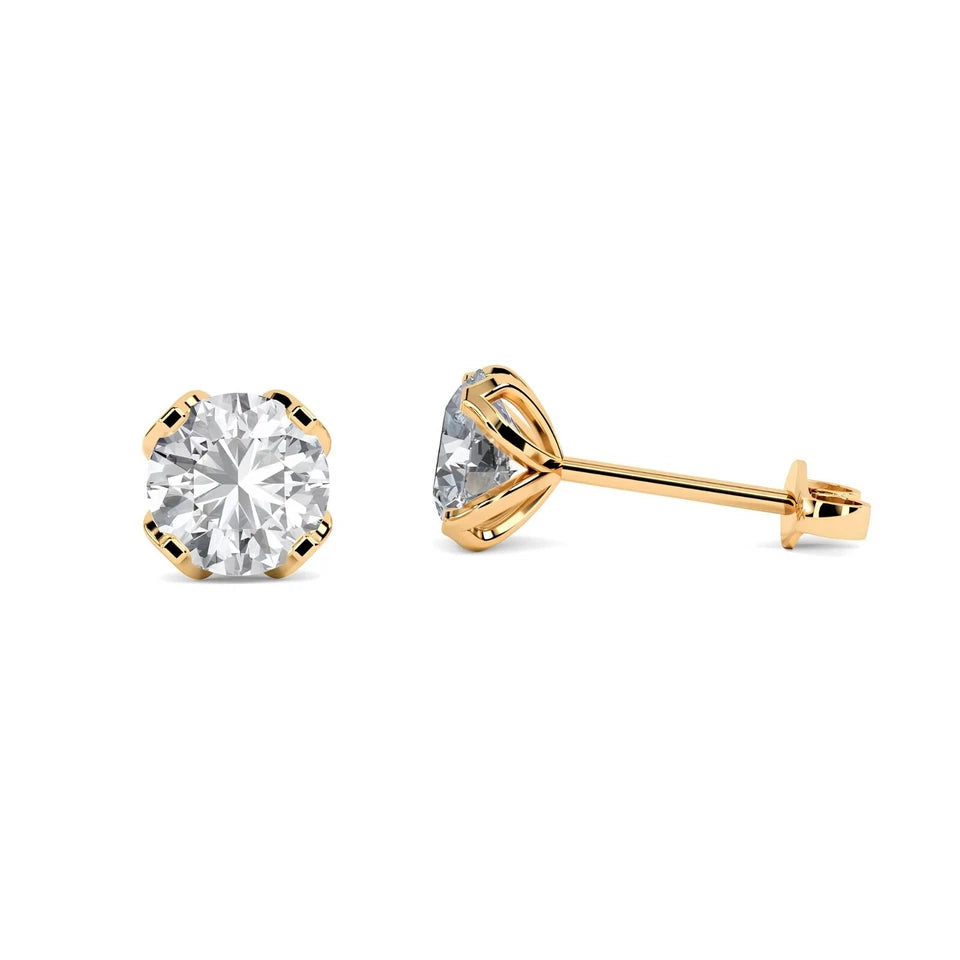 Women's Stud Earrings 1.00 CT Certified VS/SI Lab Grown Diamond 925 Sterling Silver With Vermeil Gold