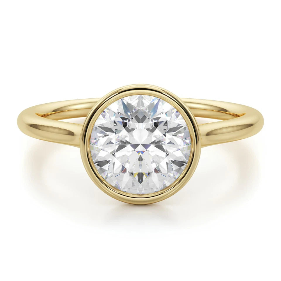1.00 CT Certified EF VS/SI Lab Grown Diamond Bezel Set Ring 925 Sterling Silver With Vermeil Gold
