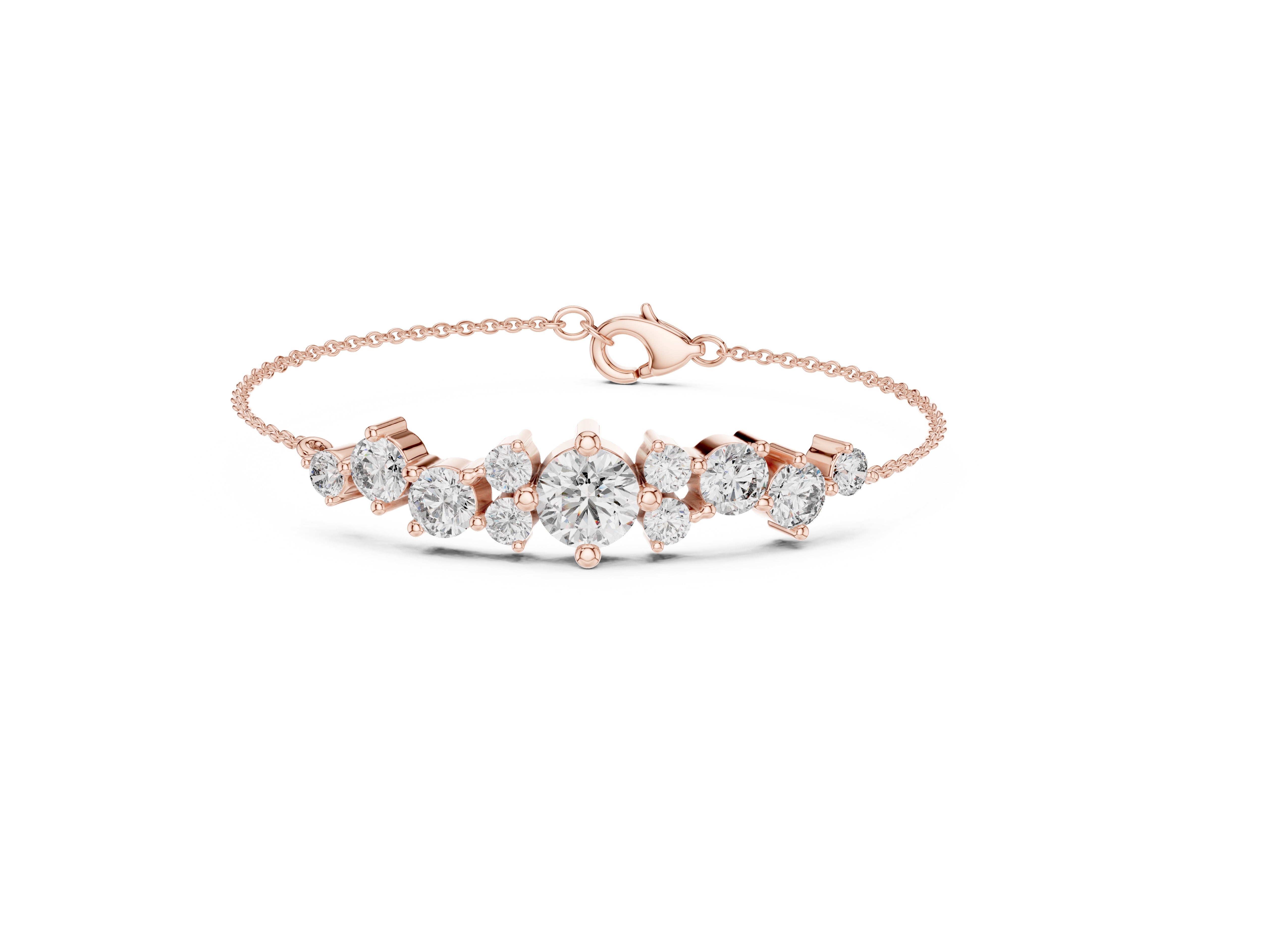 3.03 CT EF VS/SI Lab Grown Certified Round Cut Diamond Chain Wedding Bracelet For Women's 14K Rose Gold