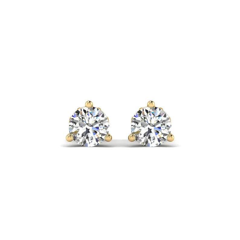 Round Cut 1 CT Certified EF VS/SI Lab Grown Diamond Stud Earrings 925 Sterling Silver With Vermeil Gold