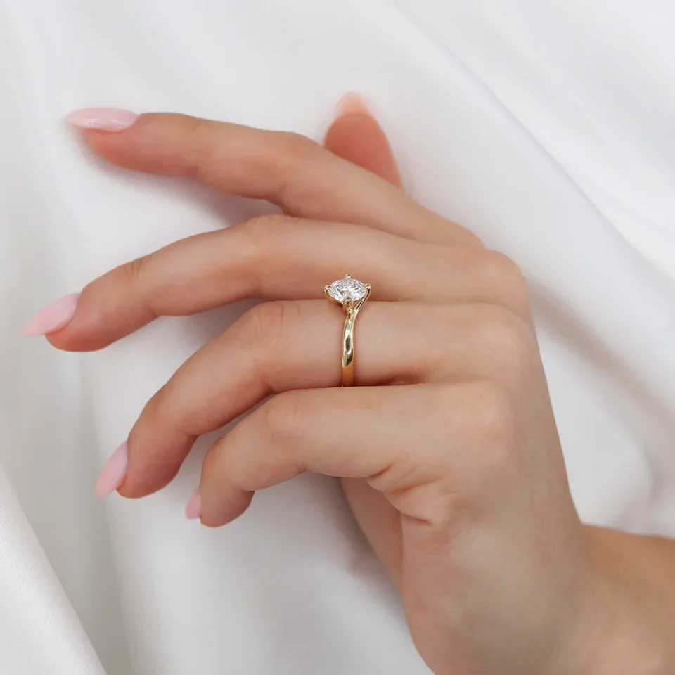 Certified 1.00 CT Round Cut EF VS/SI Lab Grown Diamond Engagement Ring 925 Sterling Silver With Vermeil Gold