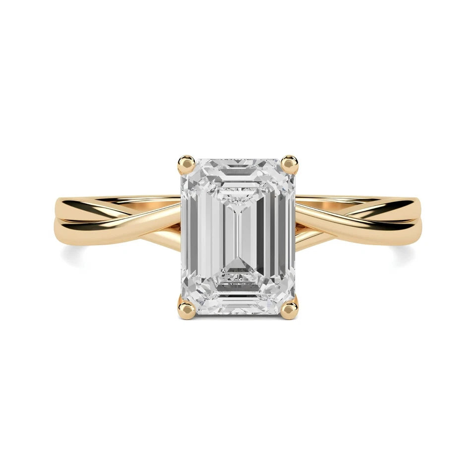 1.00 CT Emerald Cut Certified VS/SI Lab Grown Diamond Wedding Ring 925 Sterling Silver With Vermeil Gold
