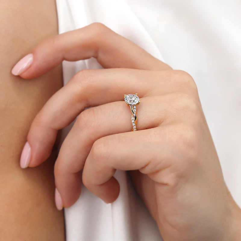 Certified 1.26 CT Round Cut EF VS/SI Lab Grown Diamond Delicate Engagement Ring 925 Sterling Silver With Vermeil Gold