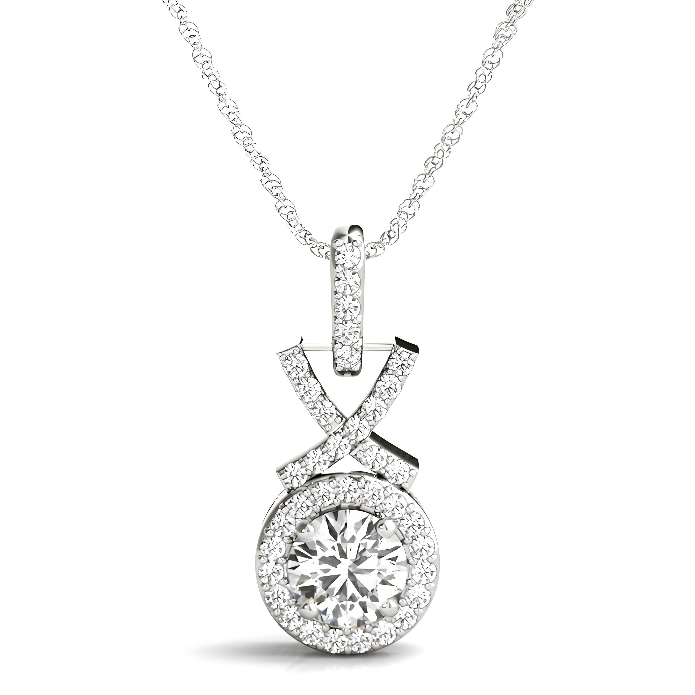 1.00 Carat Halo Pendant Necklace IGI Certified EF VS/SI Lab Grown Round Diamond in 14K Gold Elegant Diamond Chain Perfect Anniversary Gift for Her