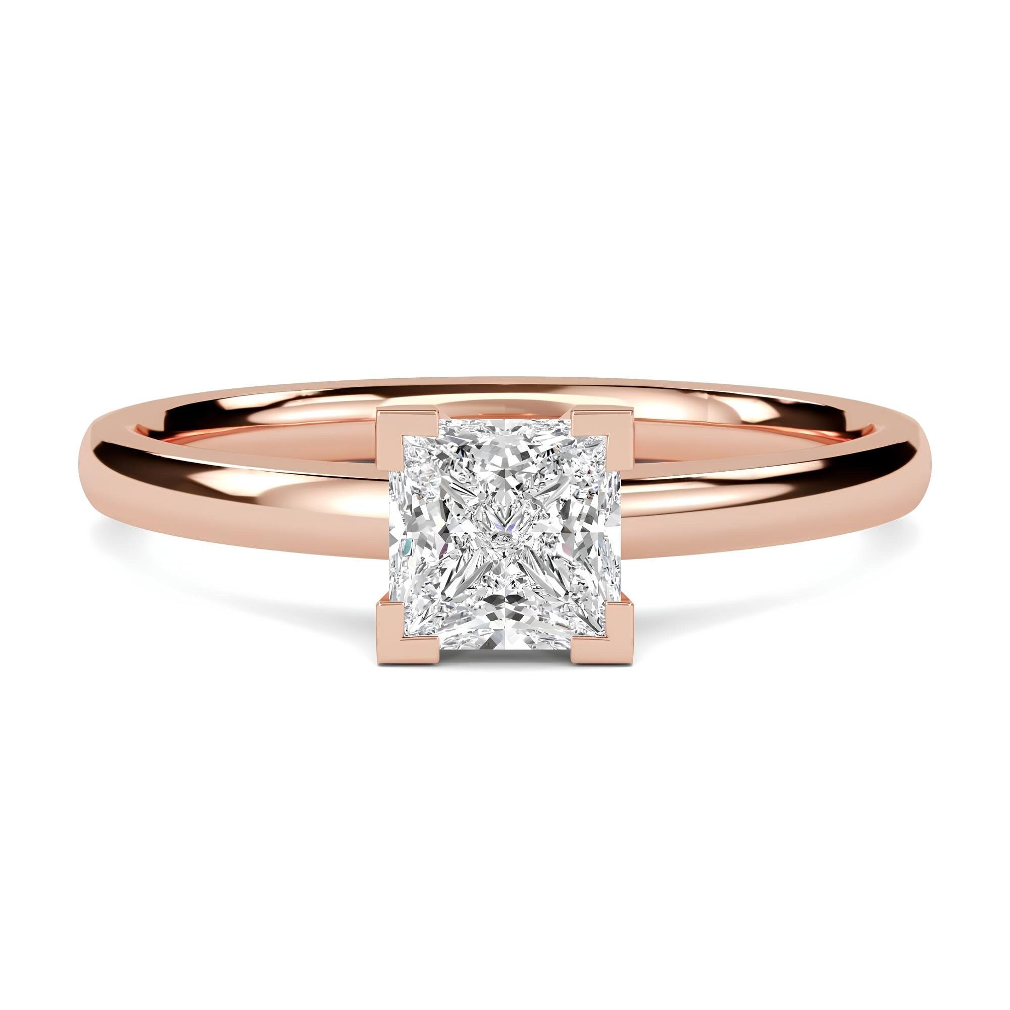 1.00 Ct EF-VS/SI Lab-Grown Princess Cut Diamond Solitaire Engagement Ring 14K Solid Gold Wedding Band & Anniversary Gift