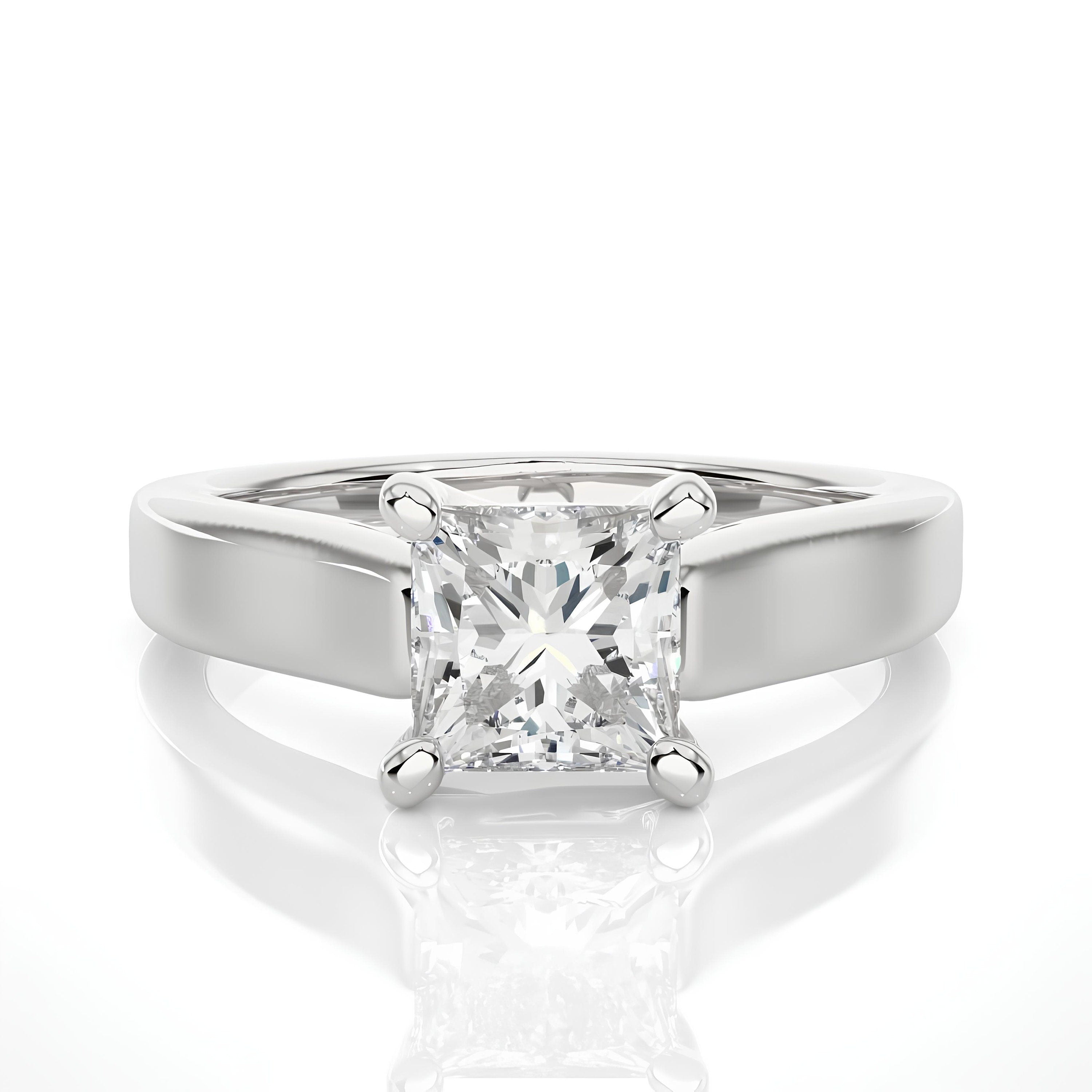 Certified 1.50 Ct Princess Cut Lab-Grown Diamond Solitaire Engagement Ring / EF VS/SI Conflict-Free Diamond / 14K Real Gold Anniversary & Wedding Ring