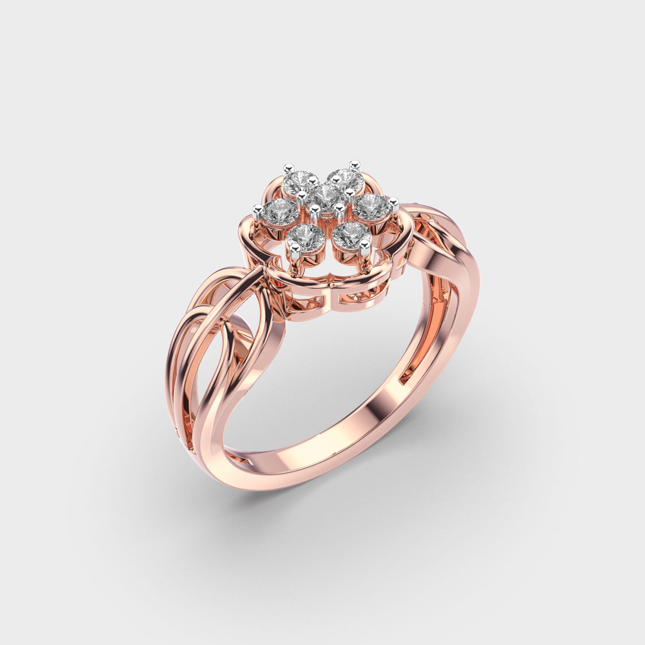 Elegant Flower Diamond Ring EF VS/SI Lab-Created Diamond Half Eternity Engagement & Wedding Band for Women in 14K Solid Gold