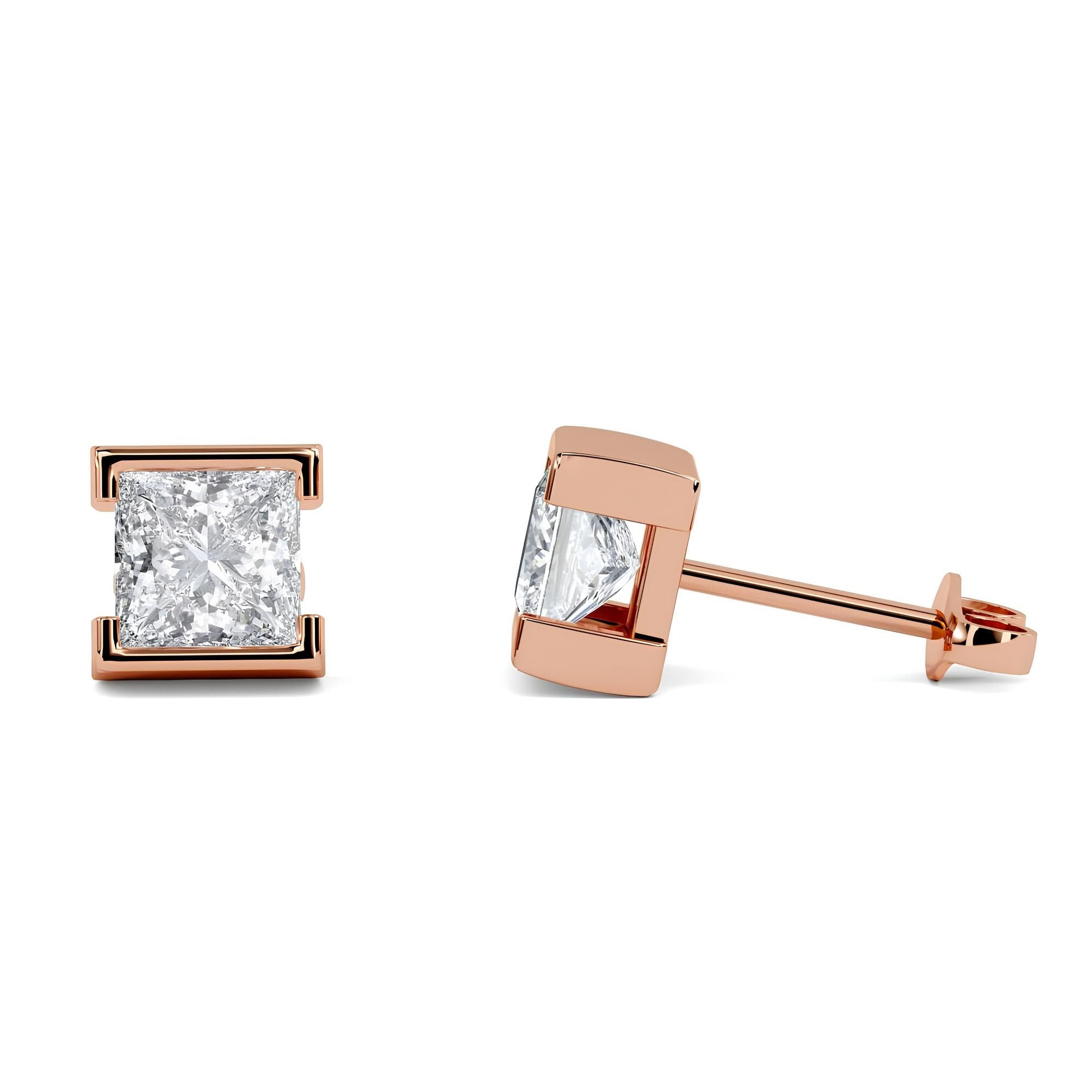 Princess Cut Lab-Grown Diamond Stud Earrings EF VS/SI Quality 14K Gold Push Back Earrings