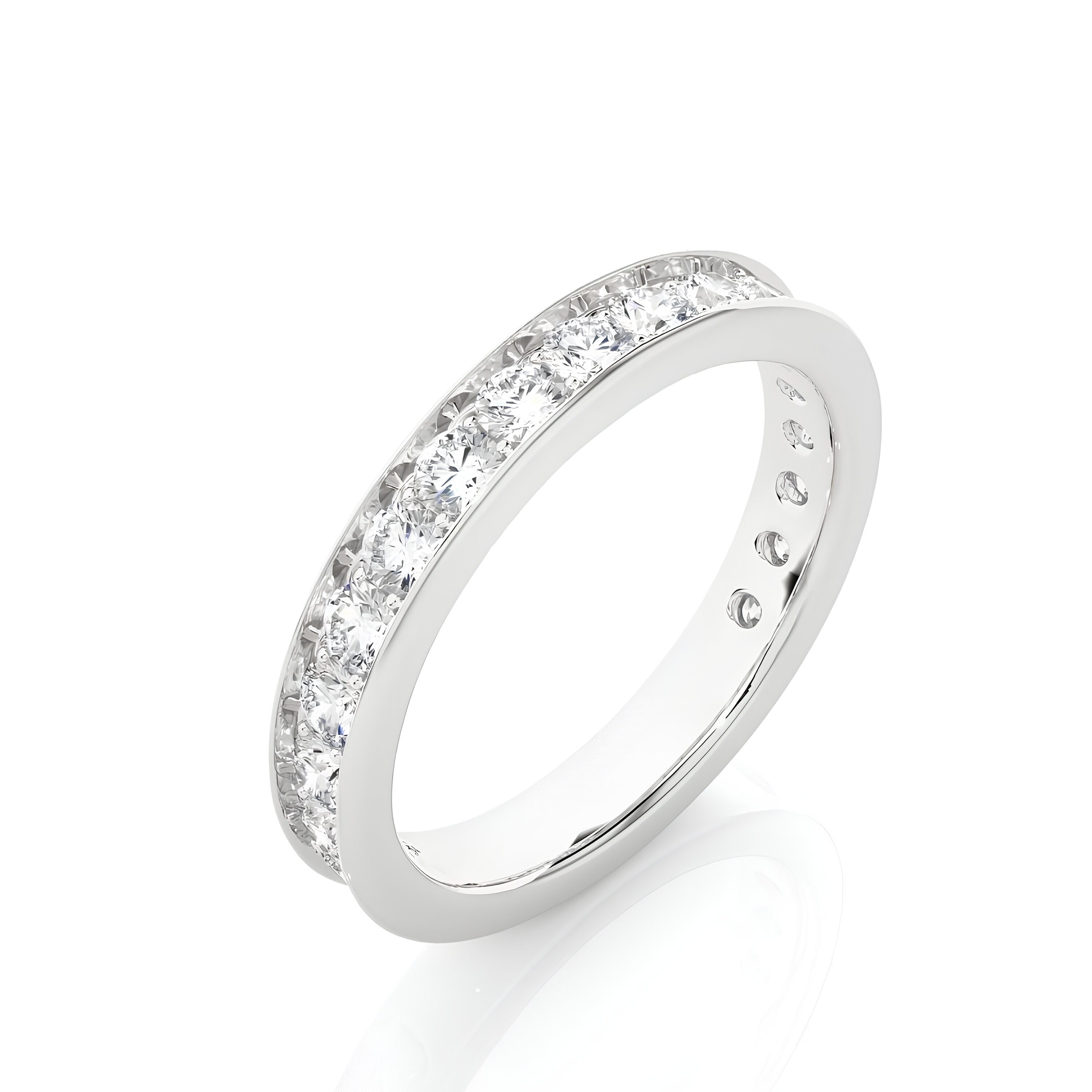 2.50MM Round Cut Colorless Lab-Grown Diamond Half Eternity Band– Channel-Set 14K Gold Matching Wedding and Stacking Ring, Bridal Set