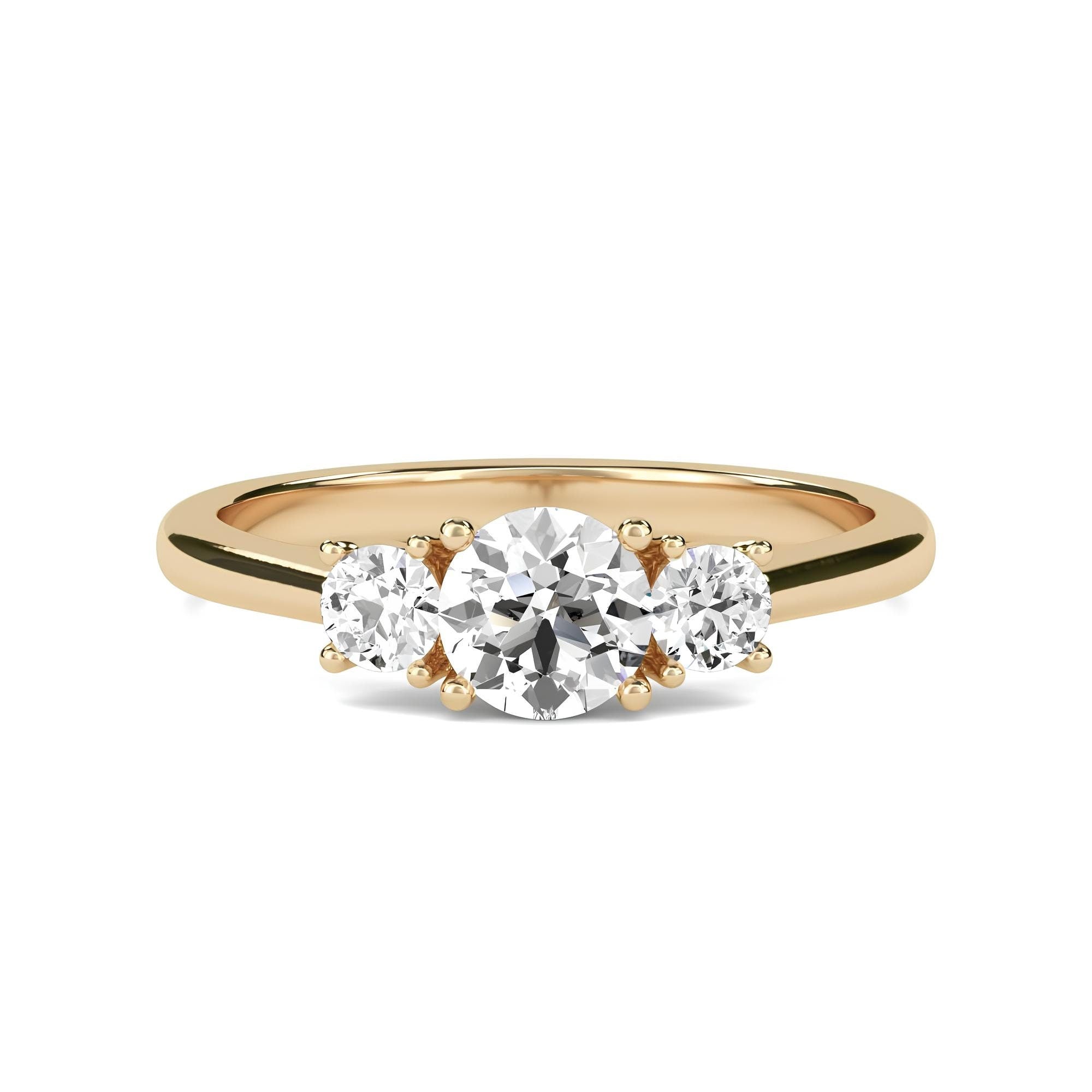 Three-Stone Round Lab-Grown Diamond Engagement Ring – EF VS/SI Diamonds in 14K Gold | Promise, Wedding, or Gift Ring for Her