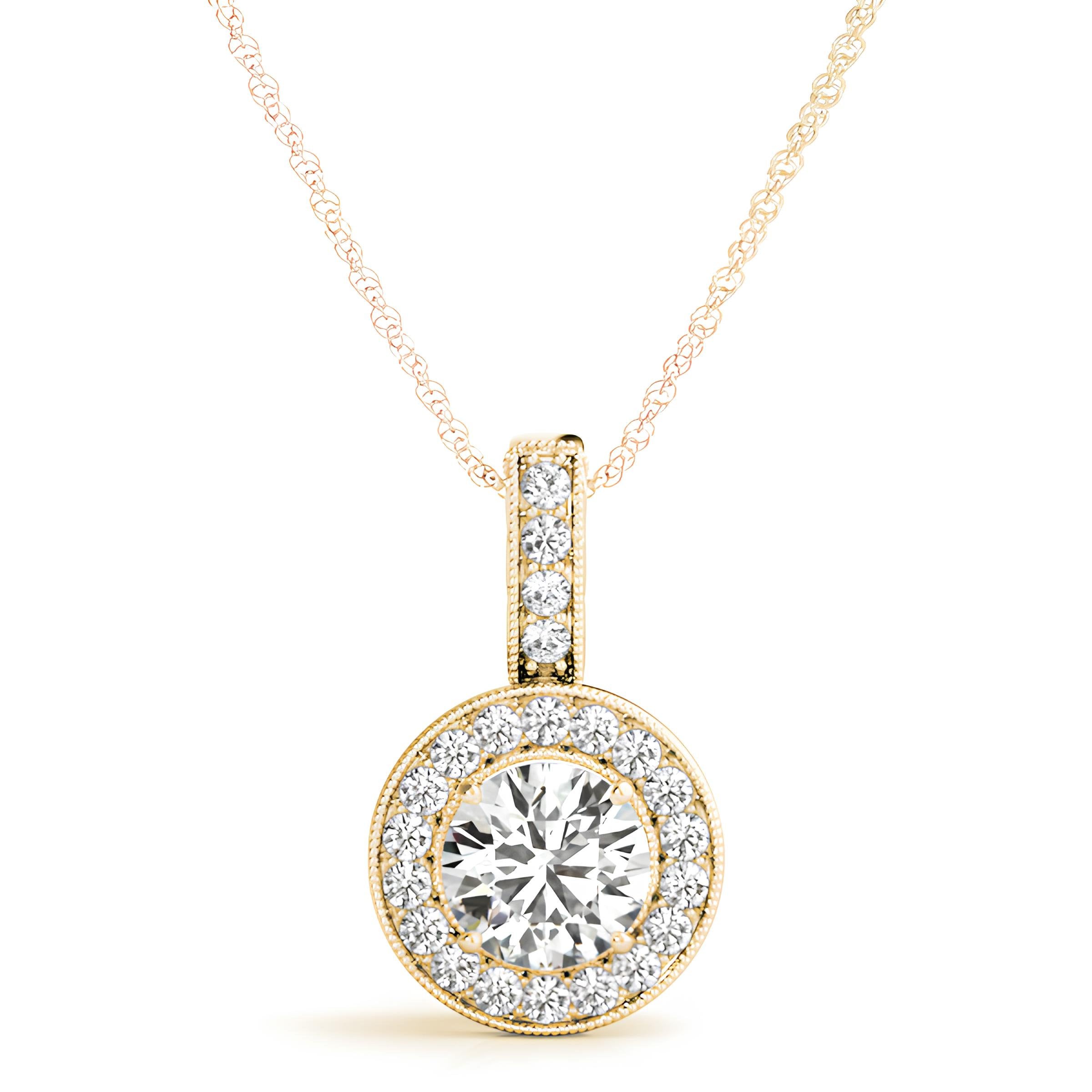 Halo Pendant Necklace with 1.00 Carat EF VS/SI Lab Grown Round Diamond IGI Certified Diamond 14K Gold Chain