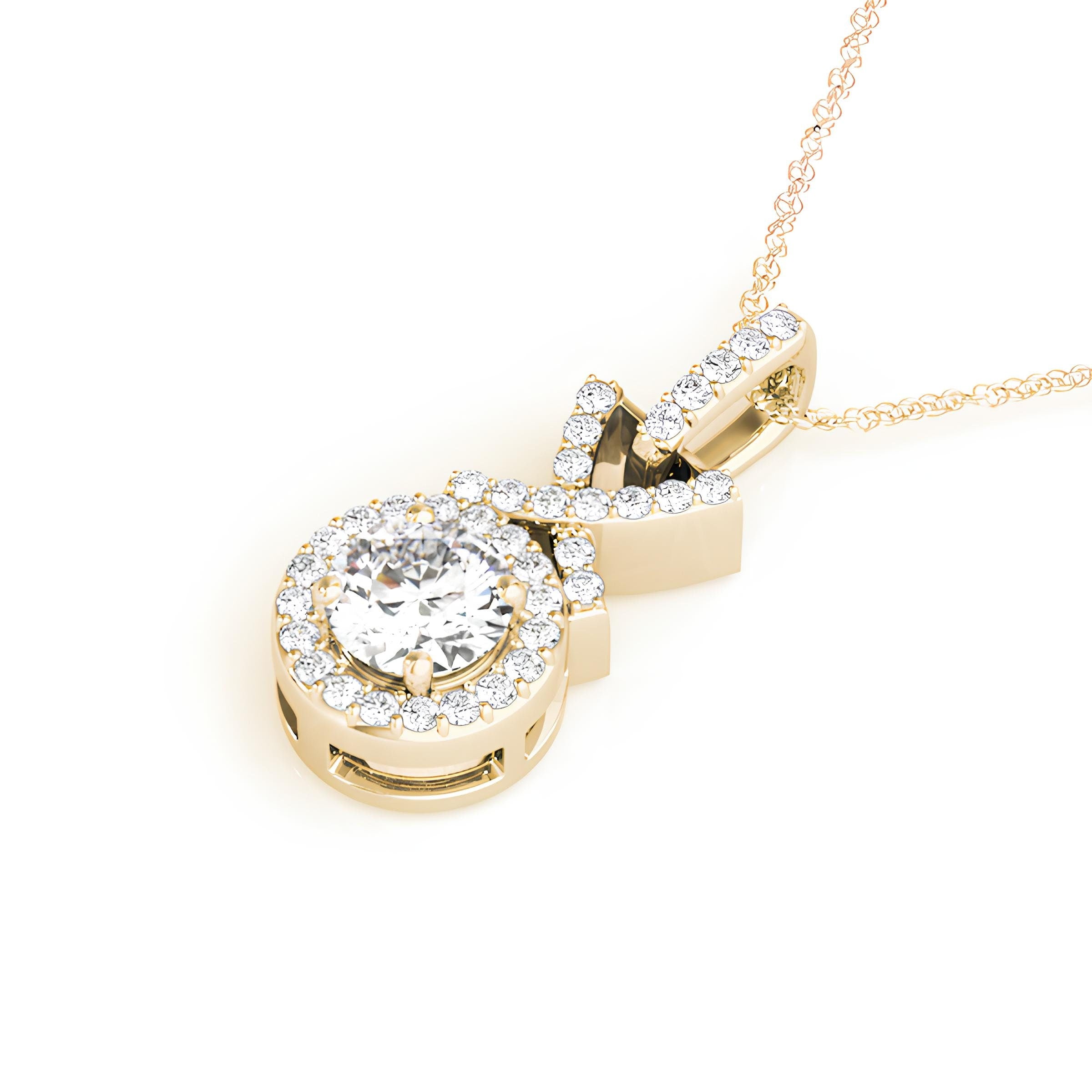 1.00 Carat Halo Pendant Necklace IGI Certified EF VS/SI Lab Grown Round Diamond in 14K Gold Elegant Diamond Chain Perfect Anniversary Gift for Her