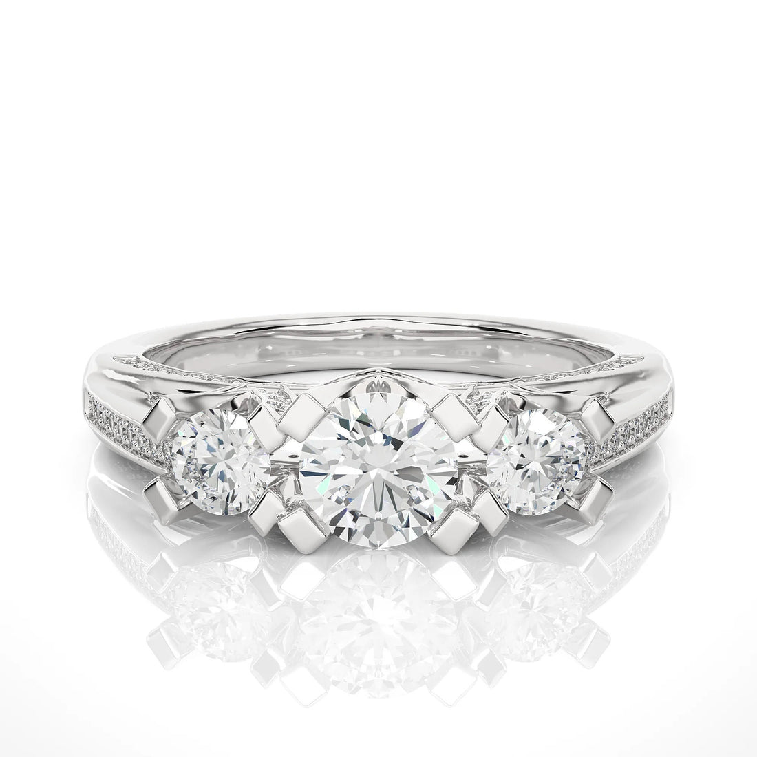 Three-Stone Wedding Ring with Accent Diamonds – IGI Certified EF VS/SI Lab-Grown Diamond Engagement Ring in 14K Real Gold