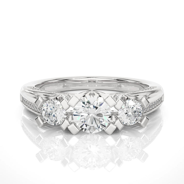 Three-Stone Wedding Ring with Accent Diamonds – IGI Certified EF VS/SI Lab-Grown Diamond Engagement Ring in 14K Real Gold