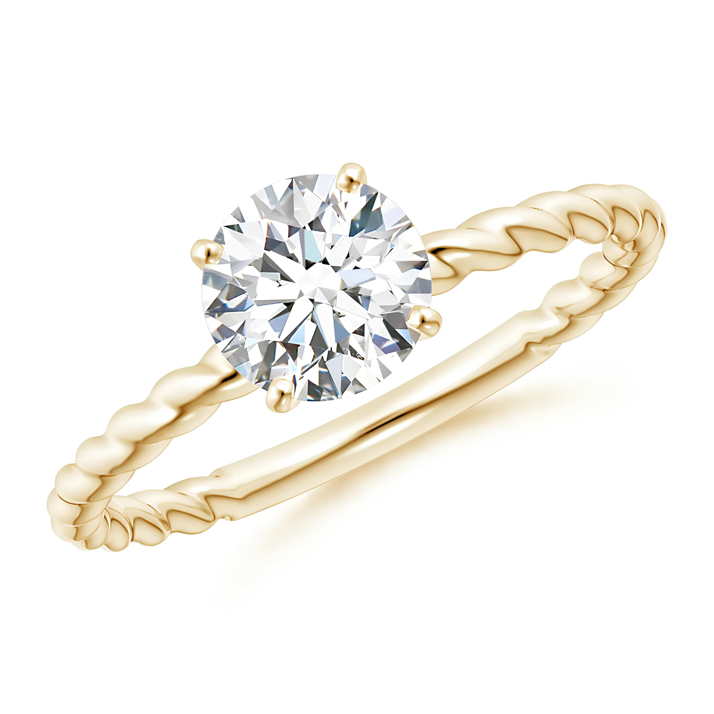 Twisted Shank Round Diamond Ring EF VS/SI Lab-Created Diamond Engagement Ring & Wedding Band in 14K Solid Gold