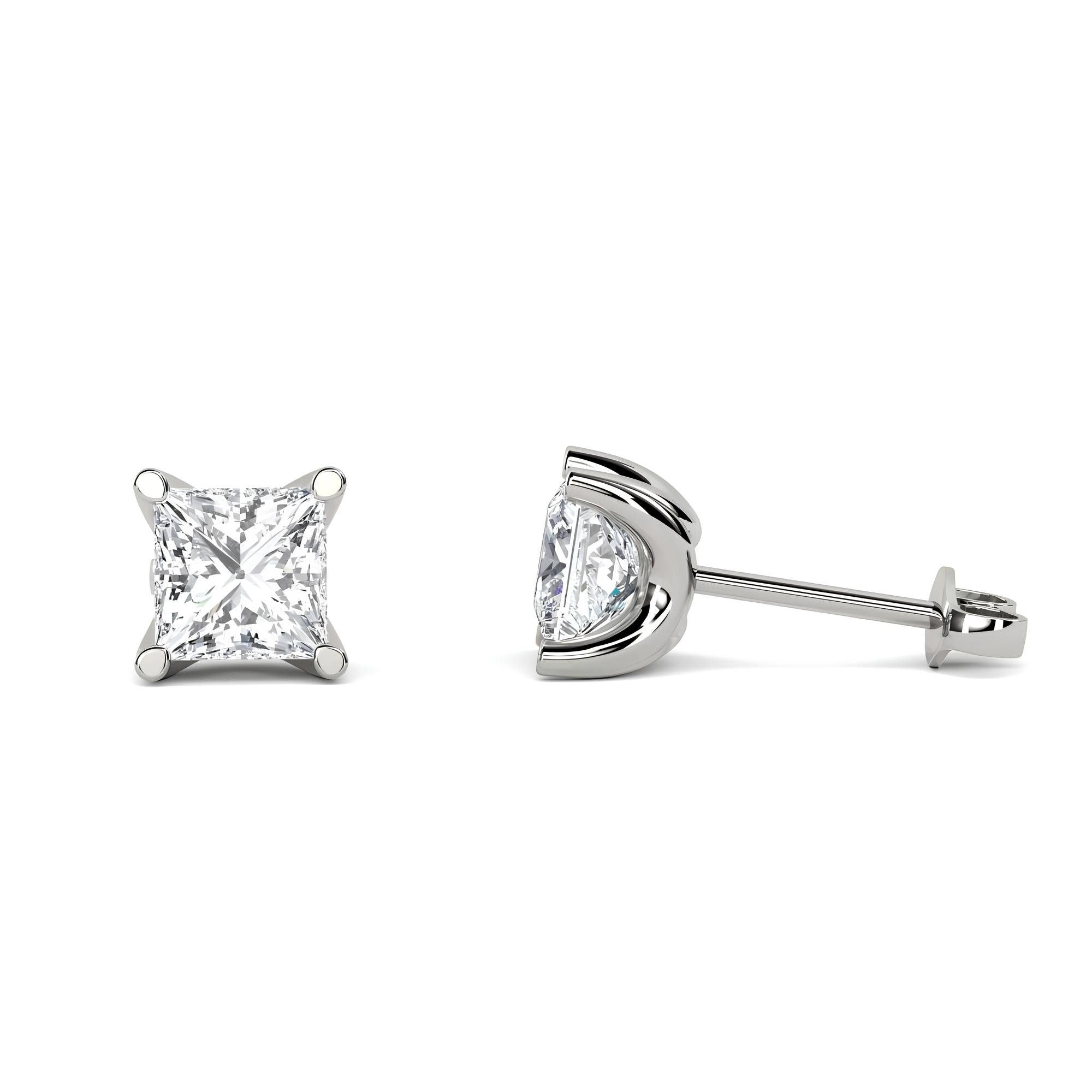 14K Solid Gold Princess Cut Lab-Grown Diamond Stud Earrings EF VS/SI Quality Push Back Earrings for Women