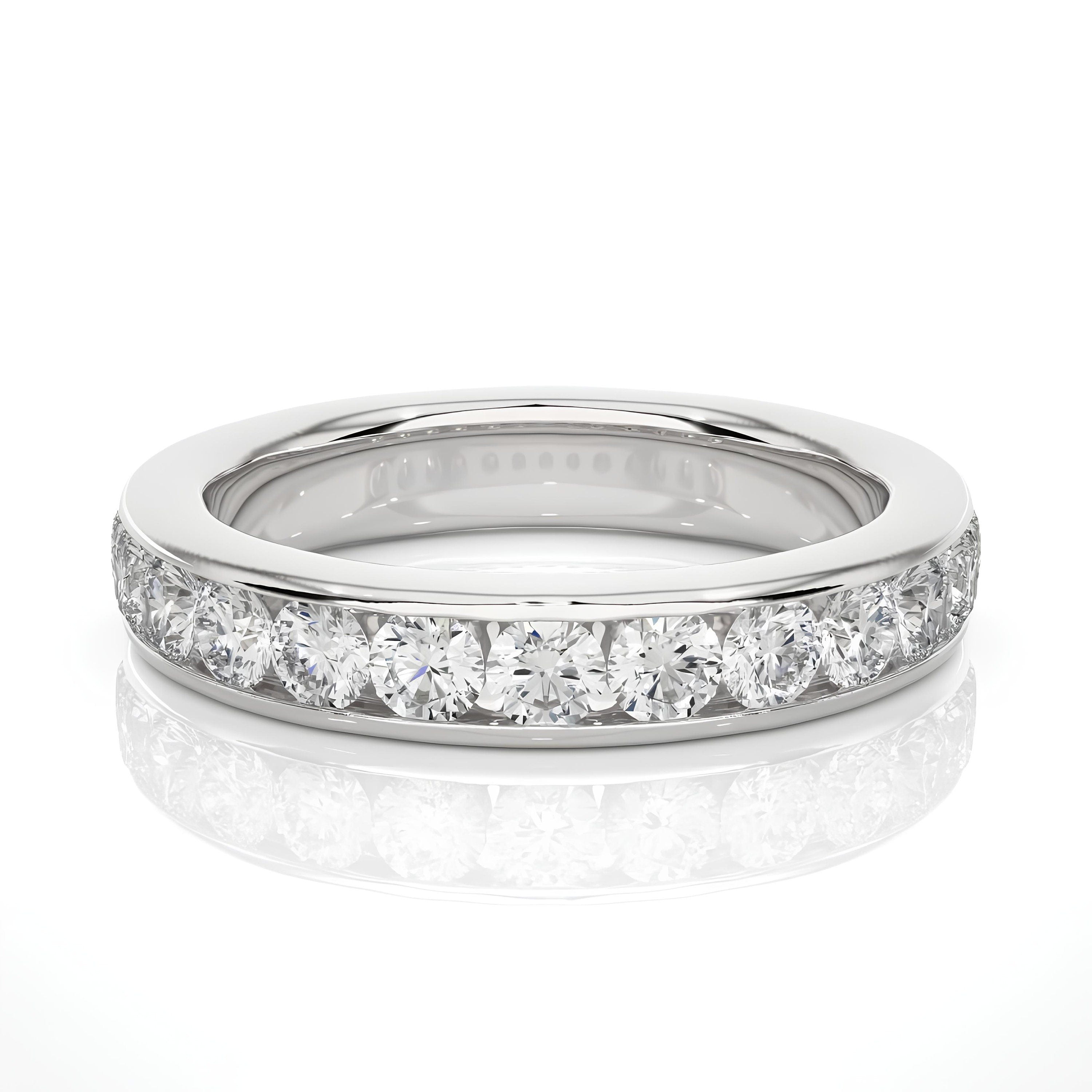 Women's 2.75MM Channel-Set Half Eternity Lab-Grown Diamond Ring – Diamond Wedding Anniversary Band, Stackable Diamond Guard in 14K Gold