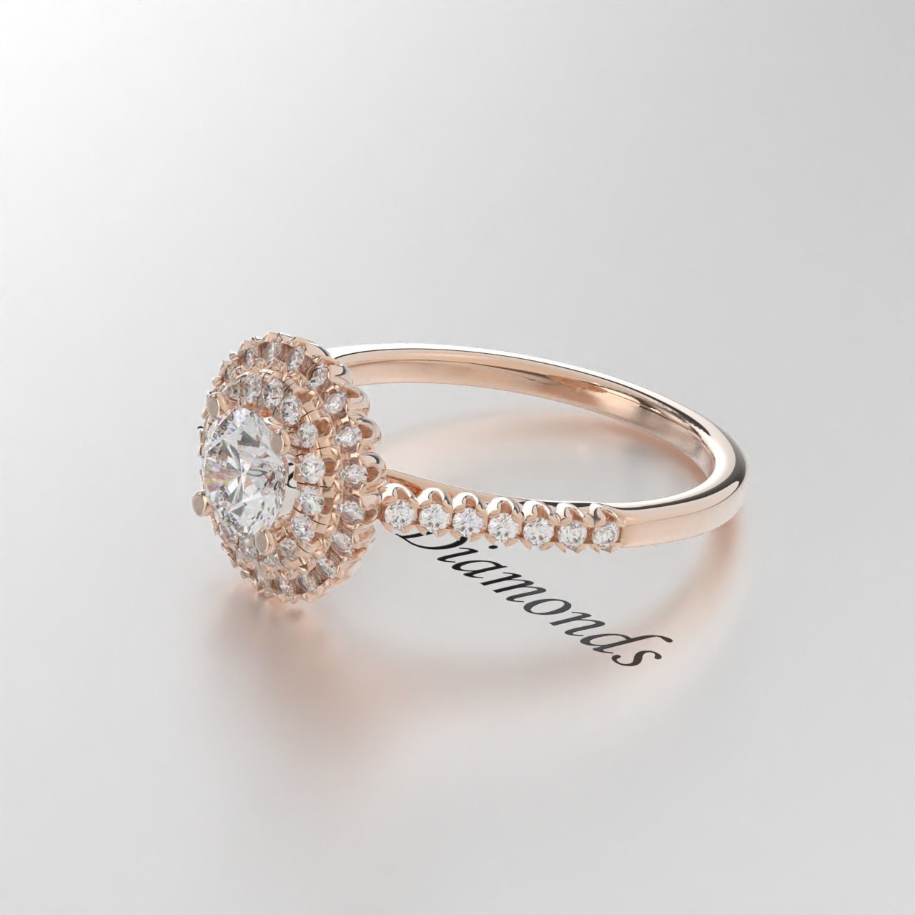 Lab-Grown Round Diamond Double Halo Engagement Ring – Certified EF VS/SI Diamond in 14K Gold