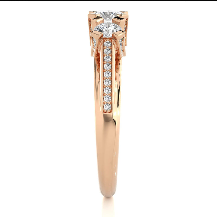 Three-Stone Wedding Ring with Accent Diamonds – IGI Certified EF VS/SI Lab-Grown Diamond Engagement Ring in 14K Real Gold