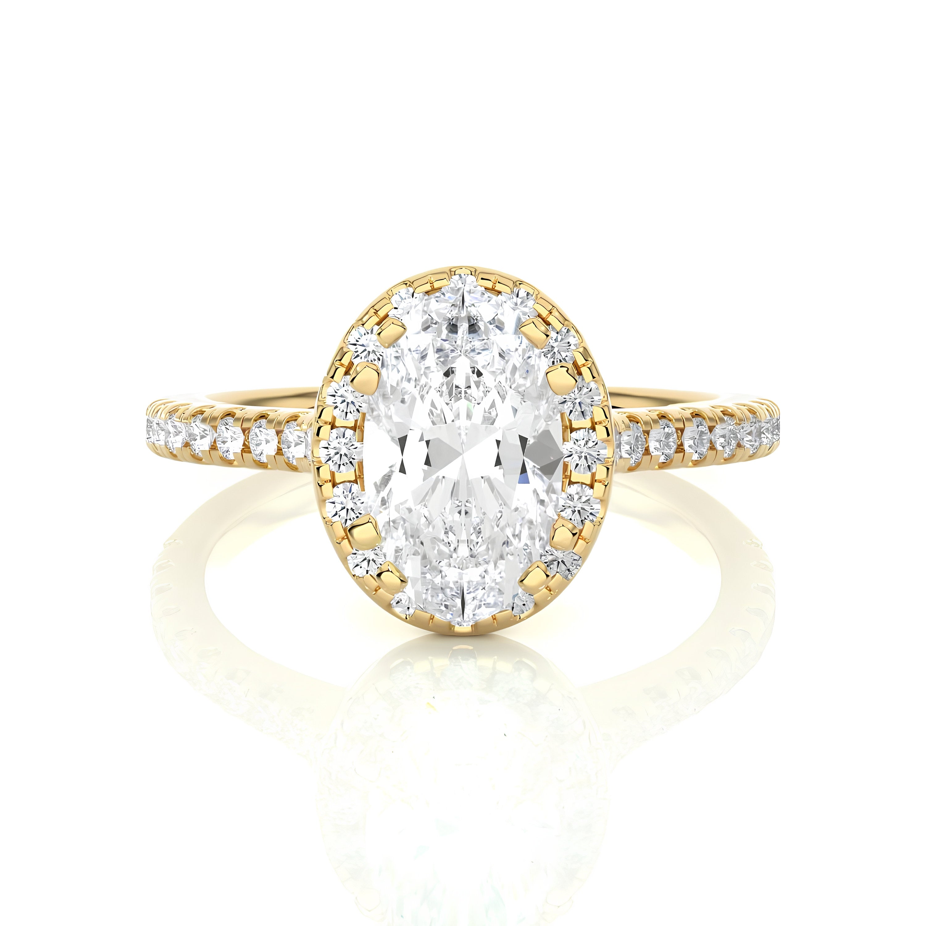 IGI Certified 1.00 Ct Oval Lab-Grown Diamond Halo Engagement Ring / Solid Real Gold Wedding Ring / Wedding & Anniversary Ring For Gift