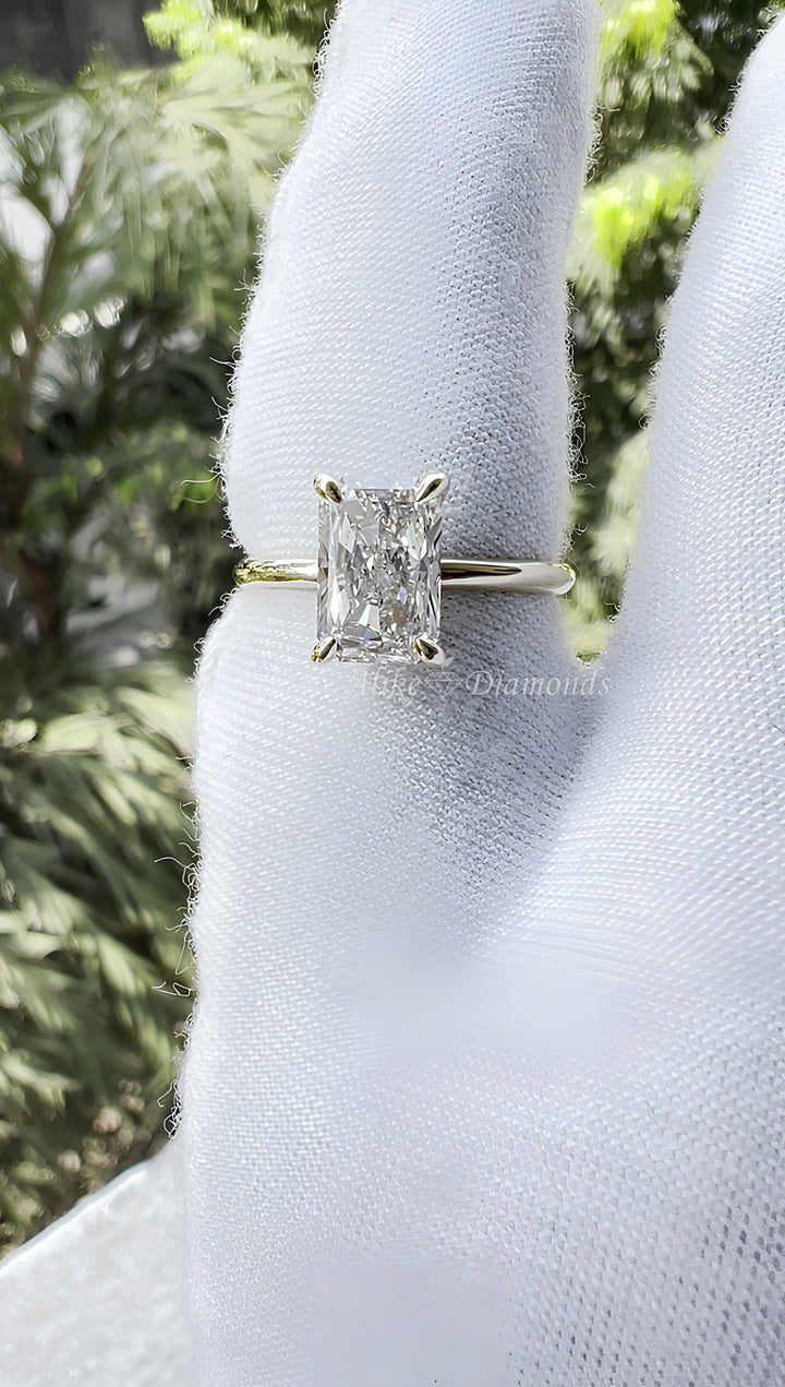1.85 Ct GH/SI Lab Grown Radiant Cut Diamond Solitaire Engagement Ring, Certified Lab Grown Diamond 14K Yellow Gold Wedding Ring, Size 7
