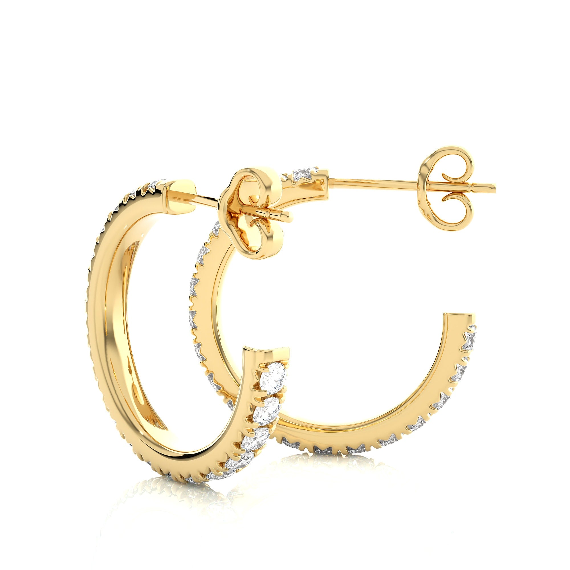 Exquisite 14k Gold Diamond Pave Hoop Stud Earrings by Alikediamonds