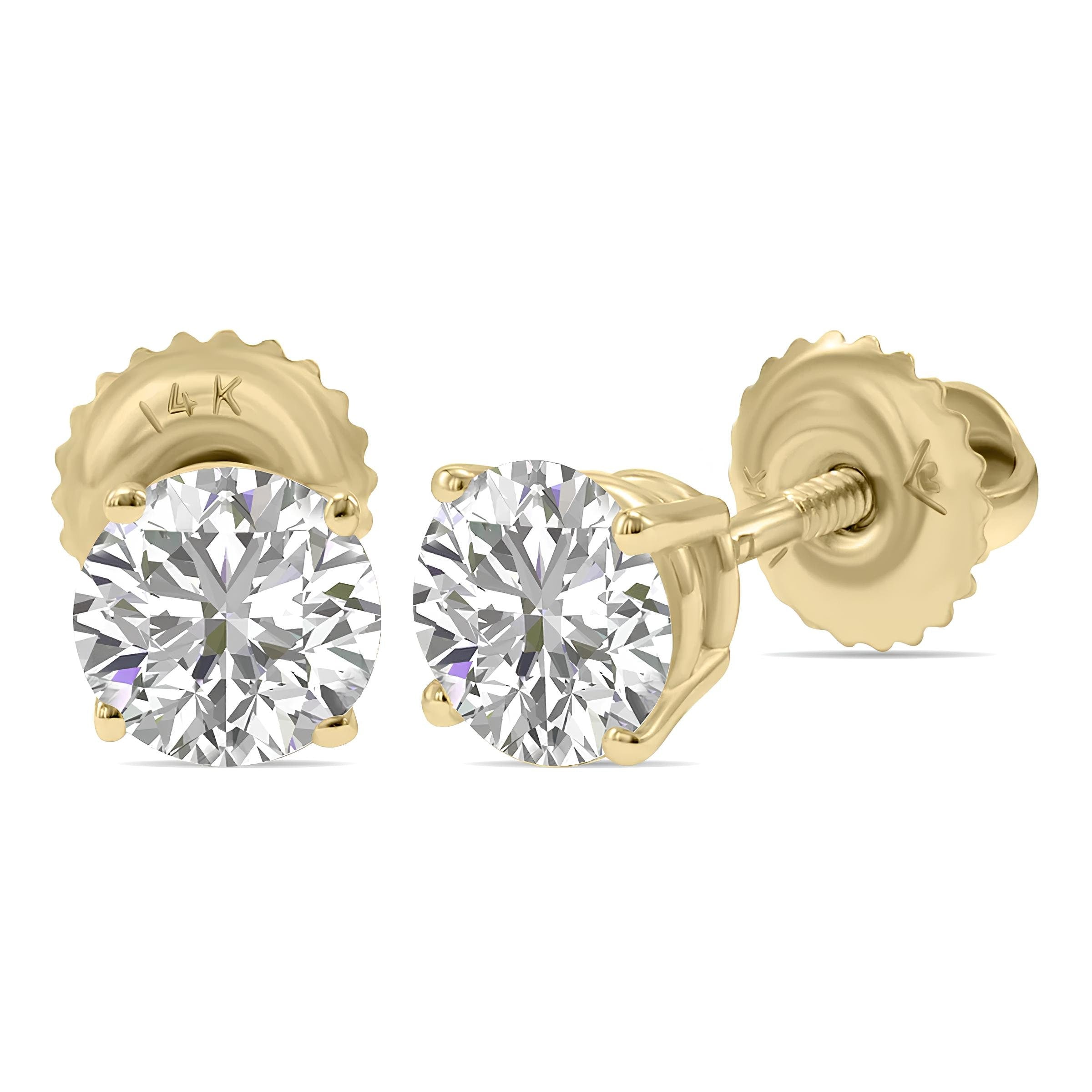 0.25–4.00 CTW Round Cut Lab-Grown Diamond Stud Earrings 14K Gold Wedding Earrings for Women