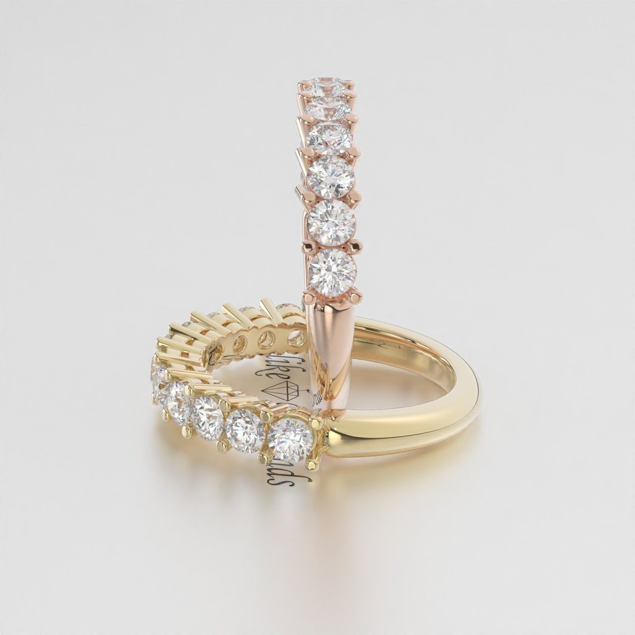 Beautiful 3.00 mm Round Brilliant Cut Lab Diamond Half Eternity Wedding Band  EF VS/SI Stackable Bridal Ring