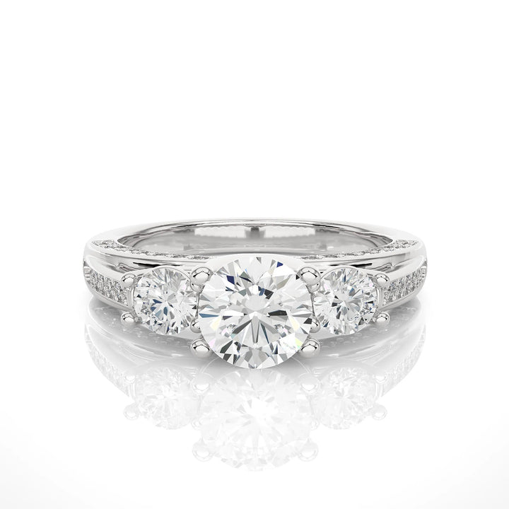 Elegant Three-Stone Engagement Ring with Accent Diamonds – IGI Certified EF VS/SI Lab-Grown Diamonds Set in 14K Real Gold, Perfect Wedding or Anniversary Ring