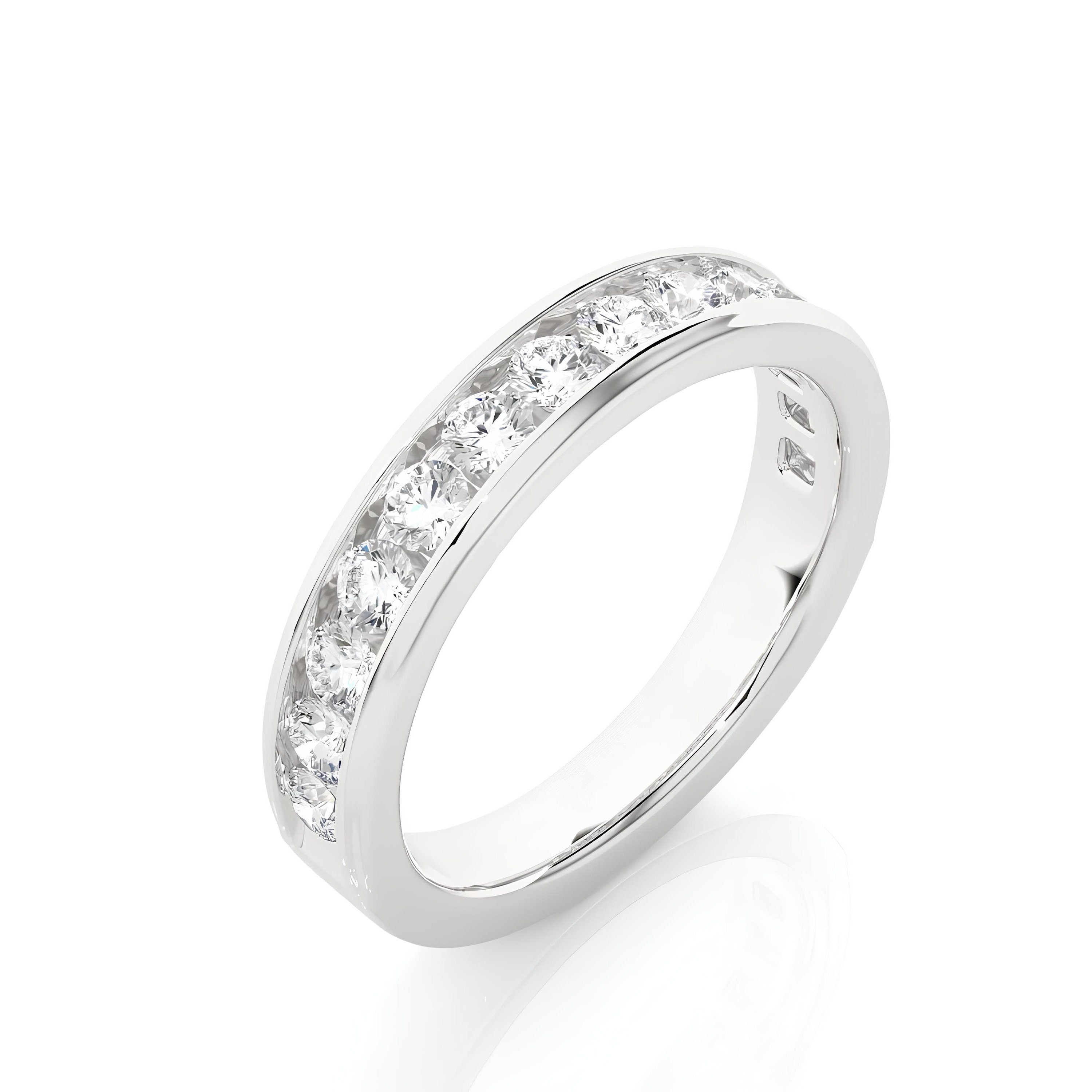 2.50MM Channel-Set VS/SI Diamond Wedding Band – 14K Gold Half Eternity Stackable Ring, Diamond Wedding Ring, Gift for Mom