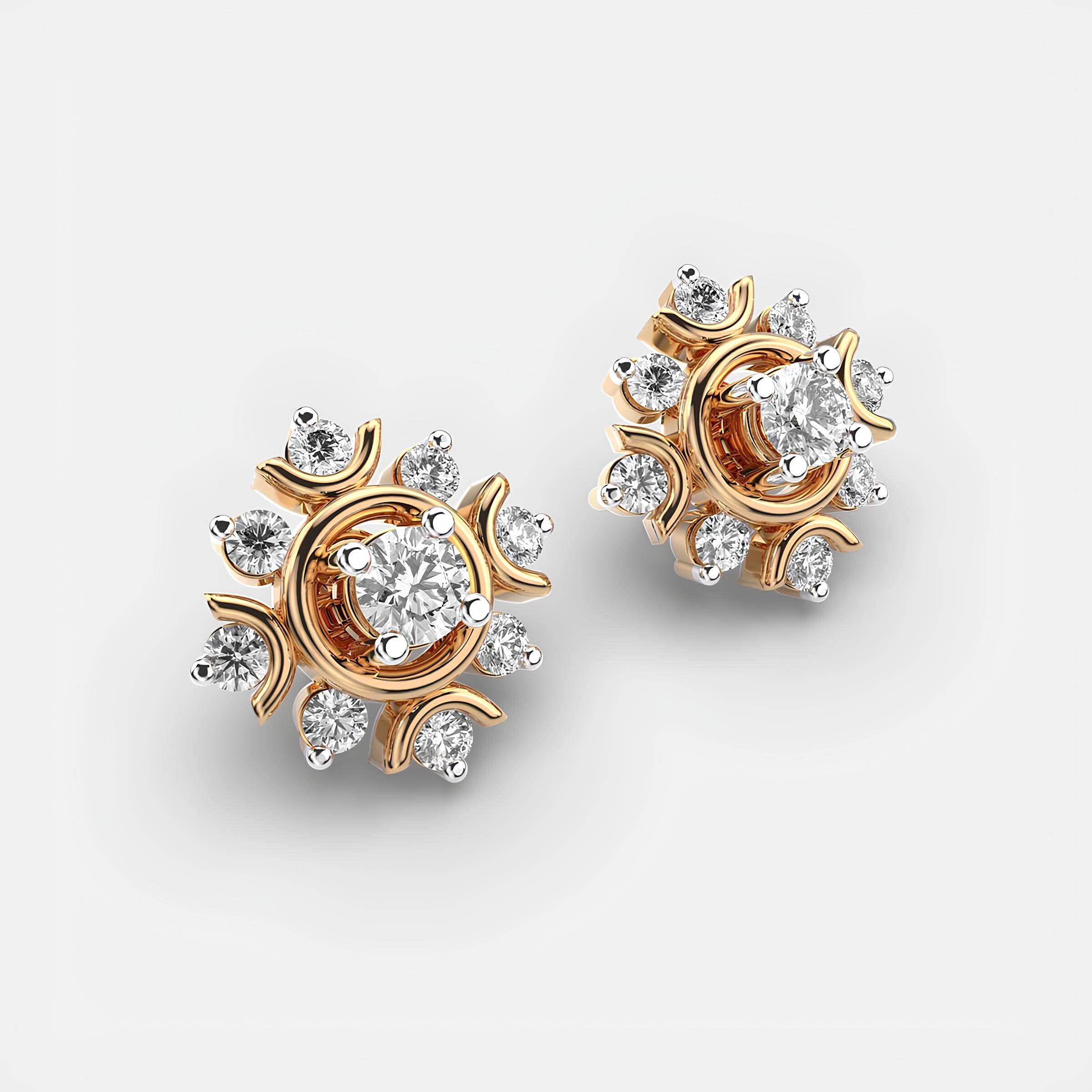 14K Solid Gold Flora Cluster Stud Earrings featuring EF VS/SI Round Lab-Grown Diamonds Elegant Minimalist Design, Ideal Christmas Gift for Her