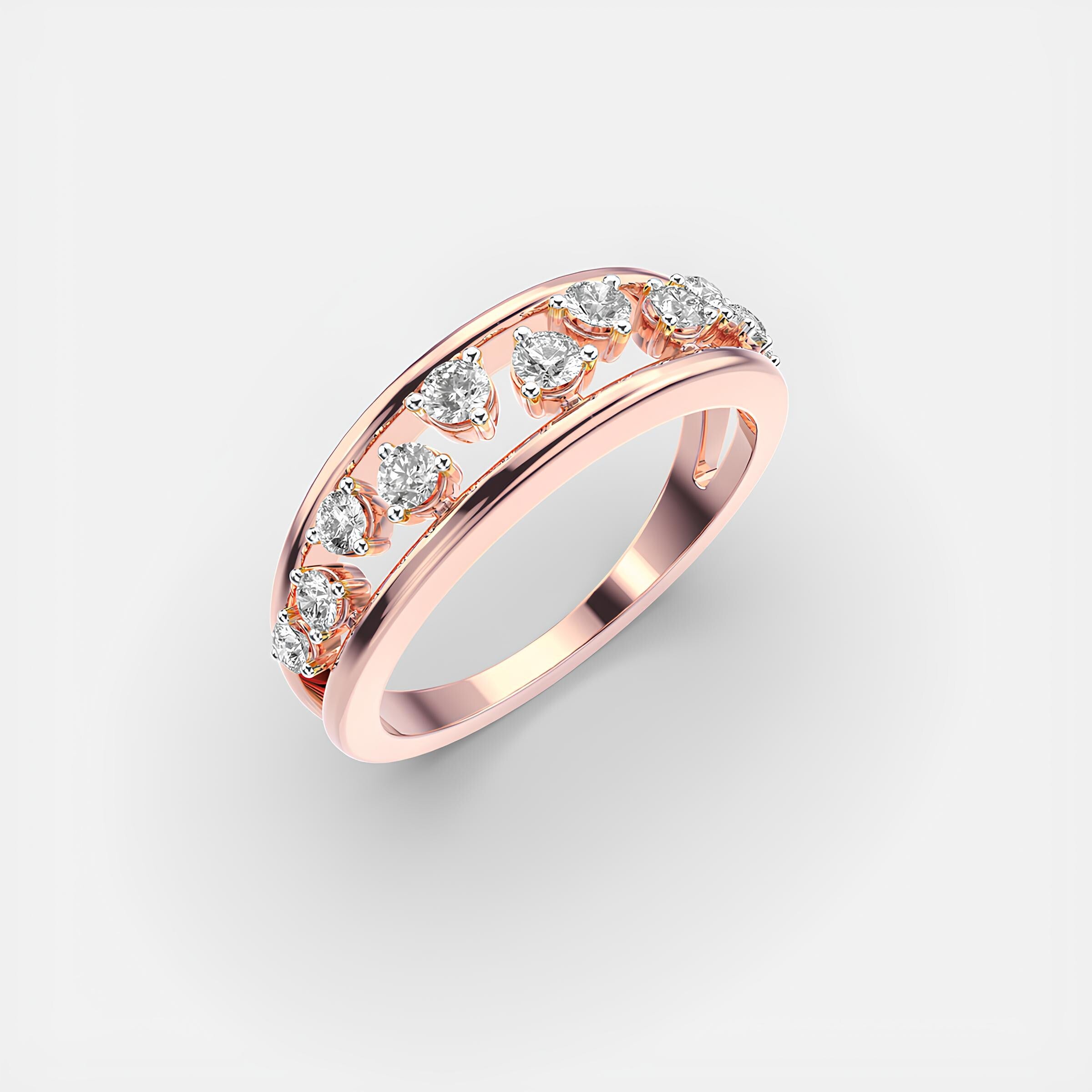 Valentine Forever EF Lab Grown Diamond Half Eternity Wedding Band 14K Solid Gold